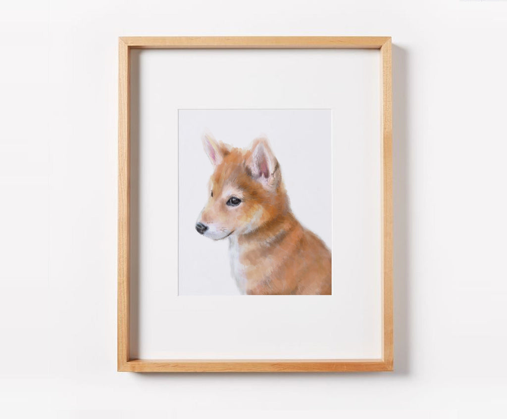 Estampe d'art représentant un chiot Shiba Inu : Peinture originale à l'aquarelle