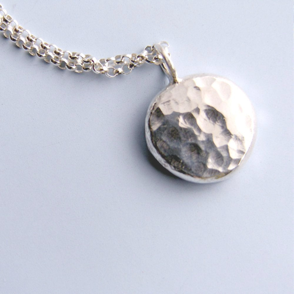 Hammered Circle Necklace Sterling Silver Nugget Pendant