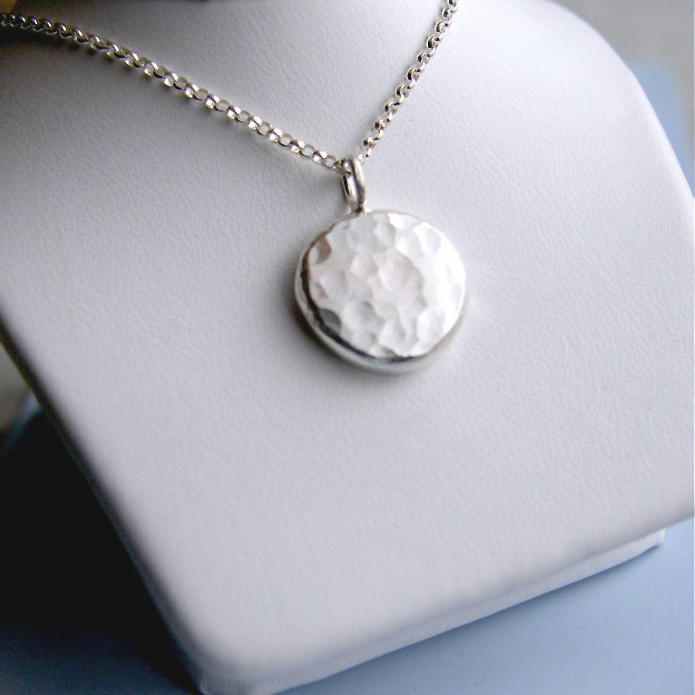Hammered Circle Necklace Sterling Silver Nugget Pendant