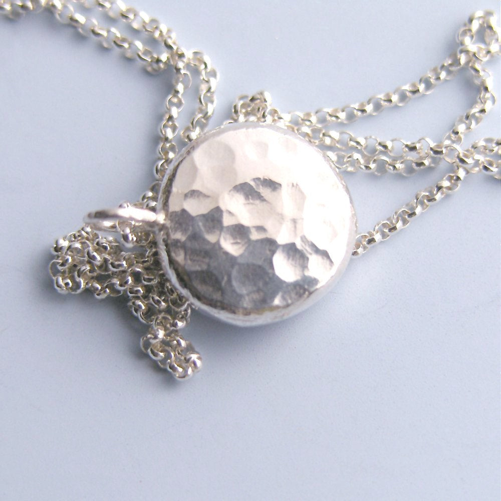 Hammered Circle Necklace Sterling Silver Nugget Pendant