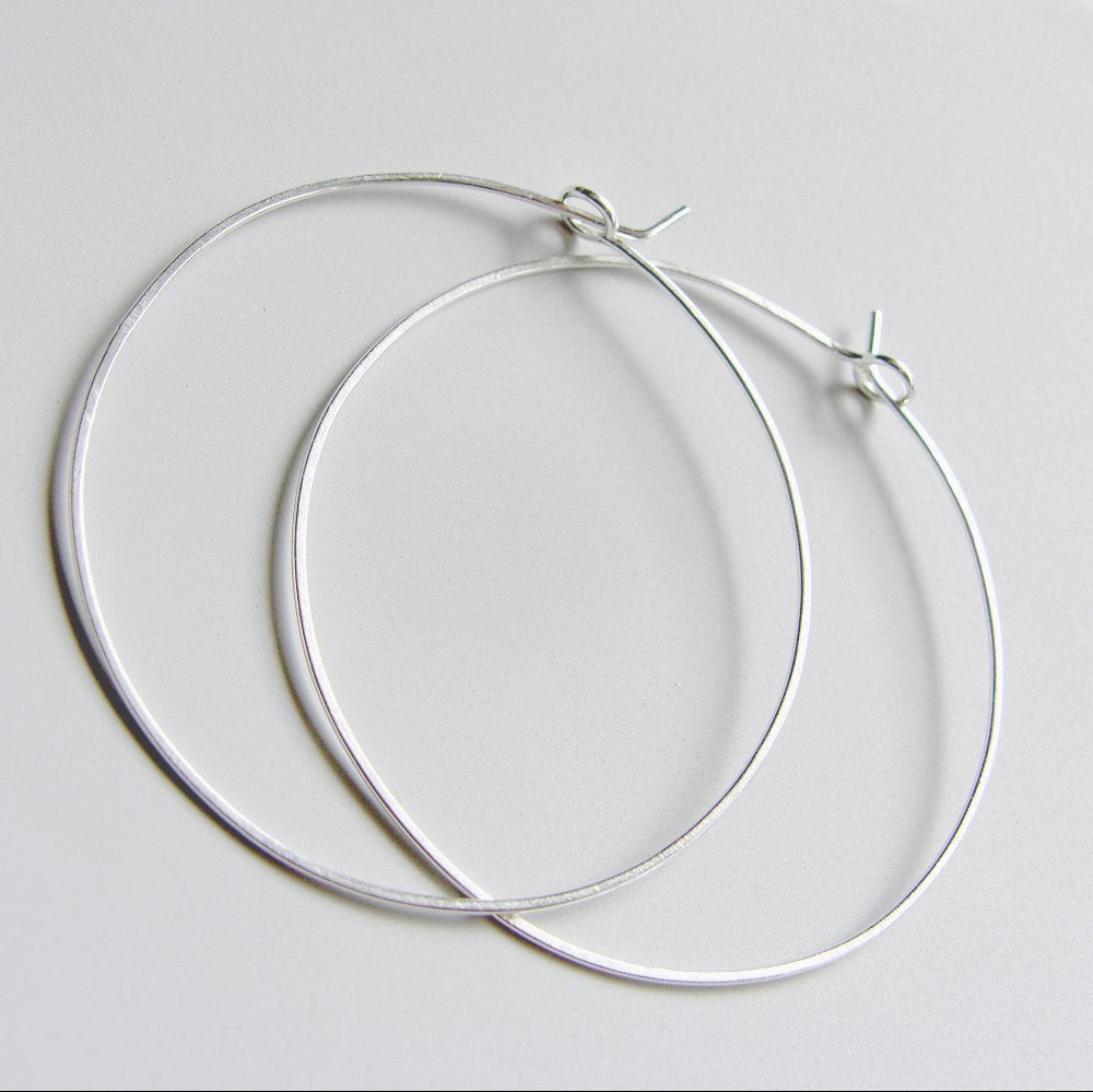 Large Hammered Flat Hoops Sterling Silver Hoop Earrings Various Sizes