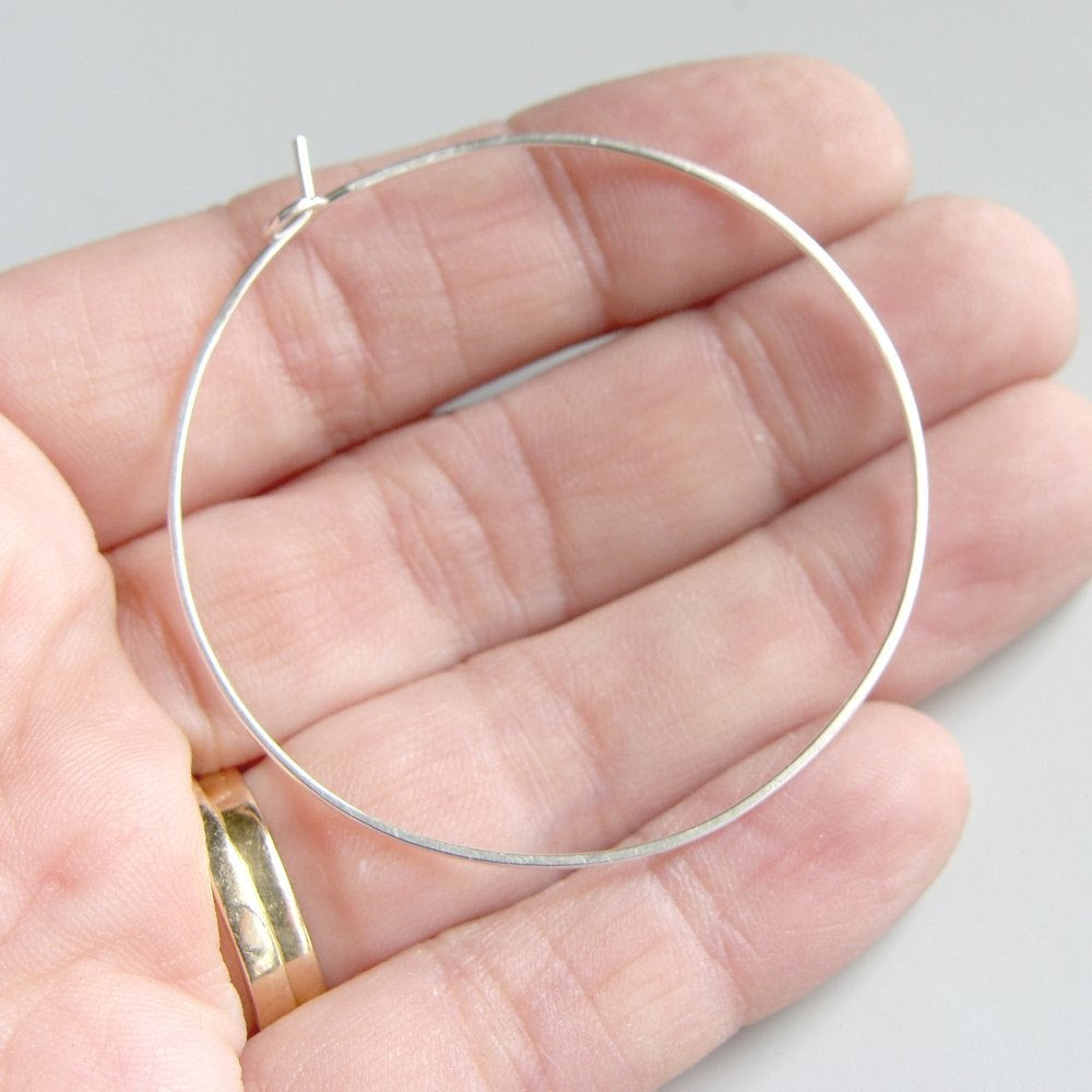 Large Hammered Flat Hoops Sterling Silver Hoop Earrings Various Sizes