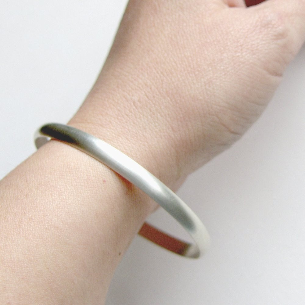 Heavy Bangle Sterling Silver Bracelet Brushed Finish