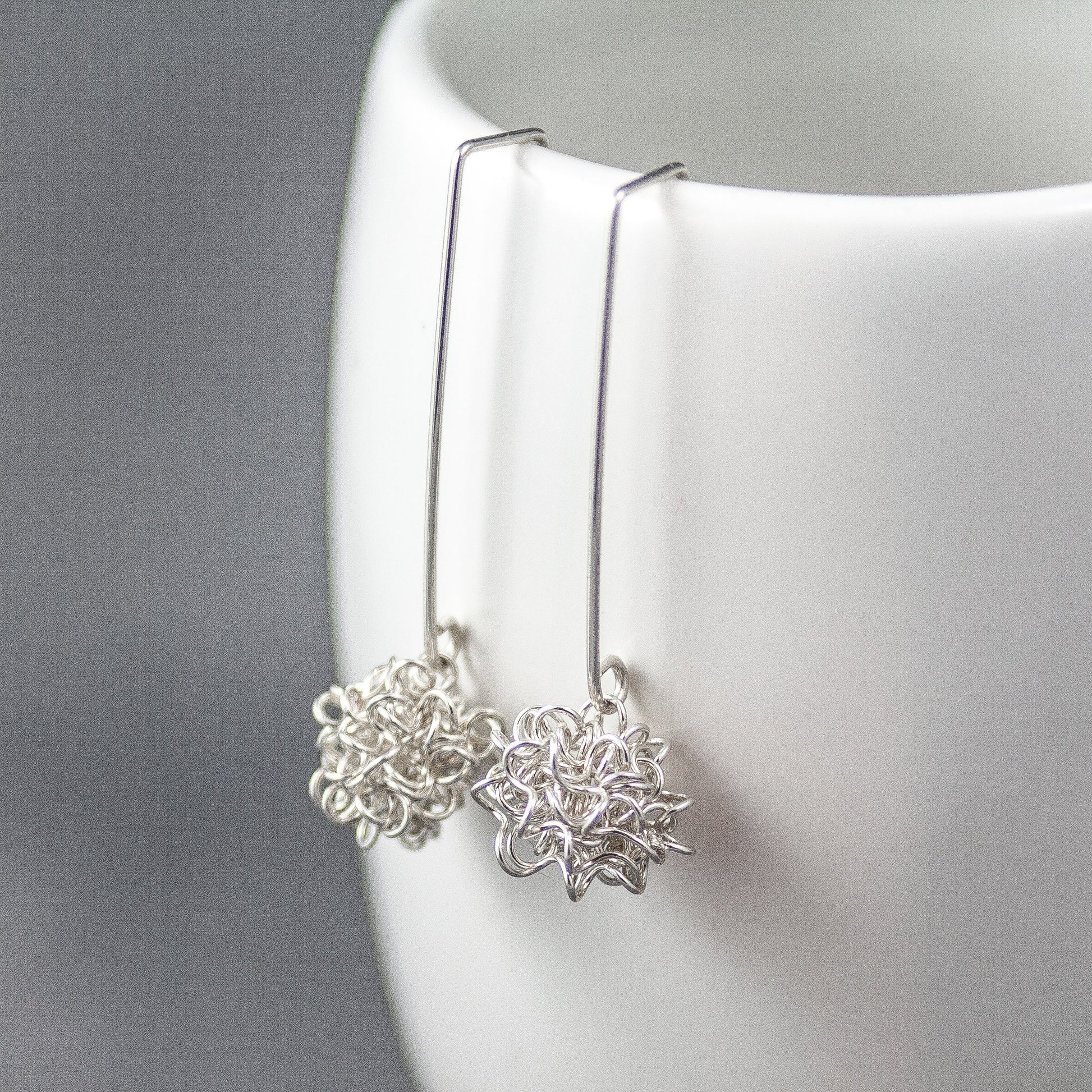 Boucles d'oreilles boule en argent, cadeau pour passionné de sciences, bijoux de physique pour femme, boucles d'oreilles en argent recyclé, cadeau de physique quantique