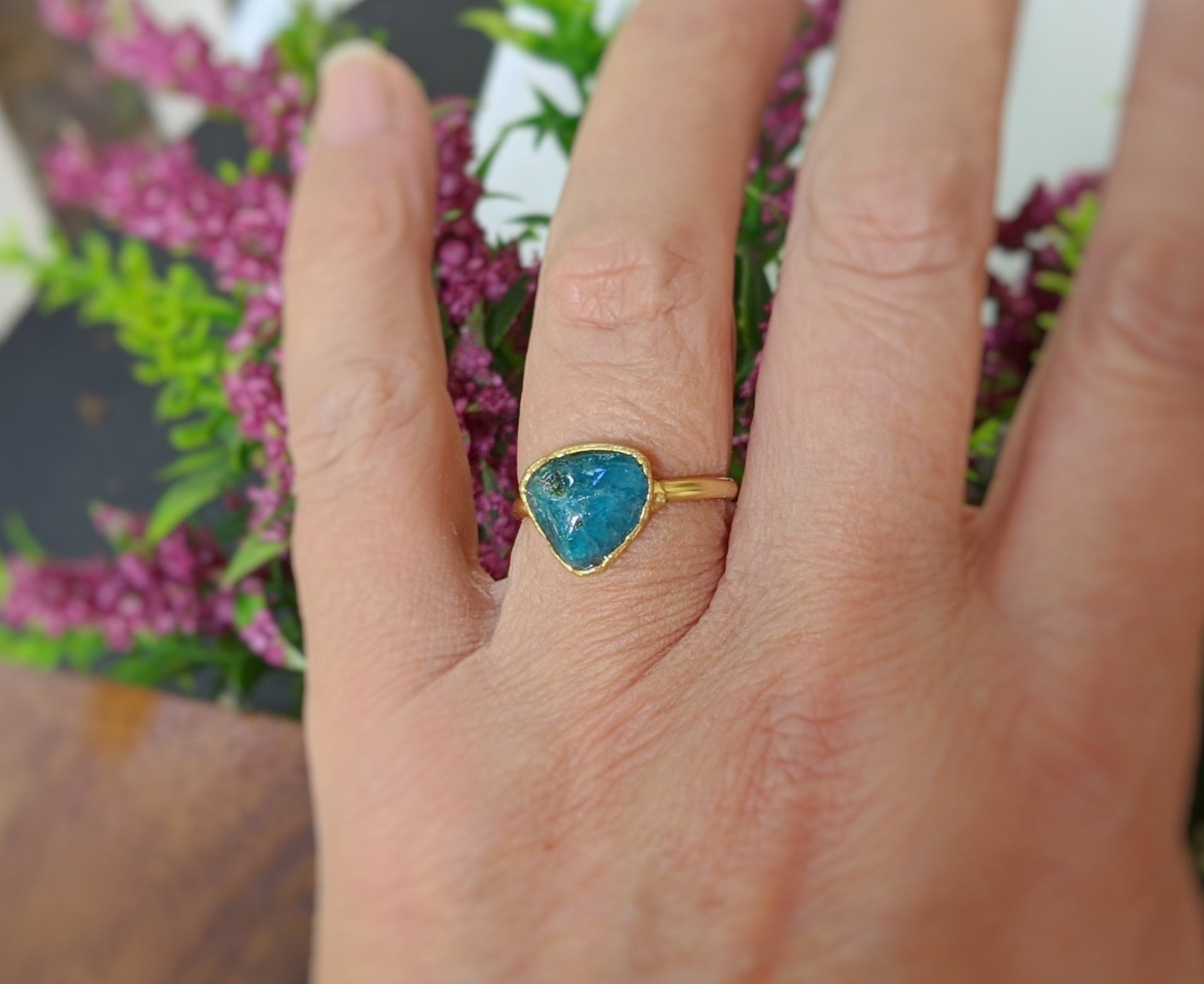 Natural blue Apatite ring
