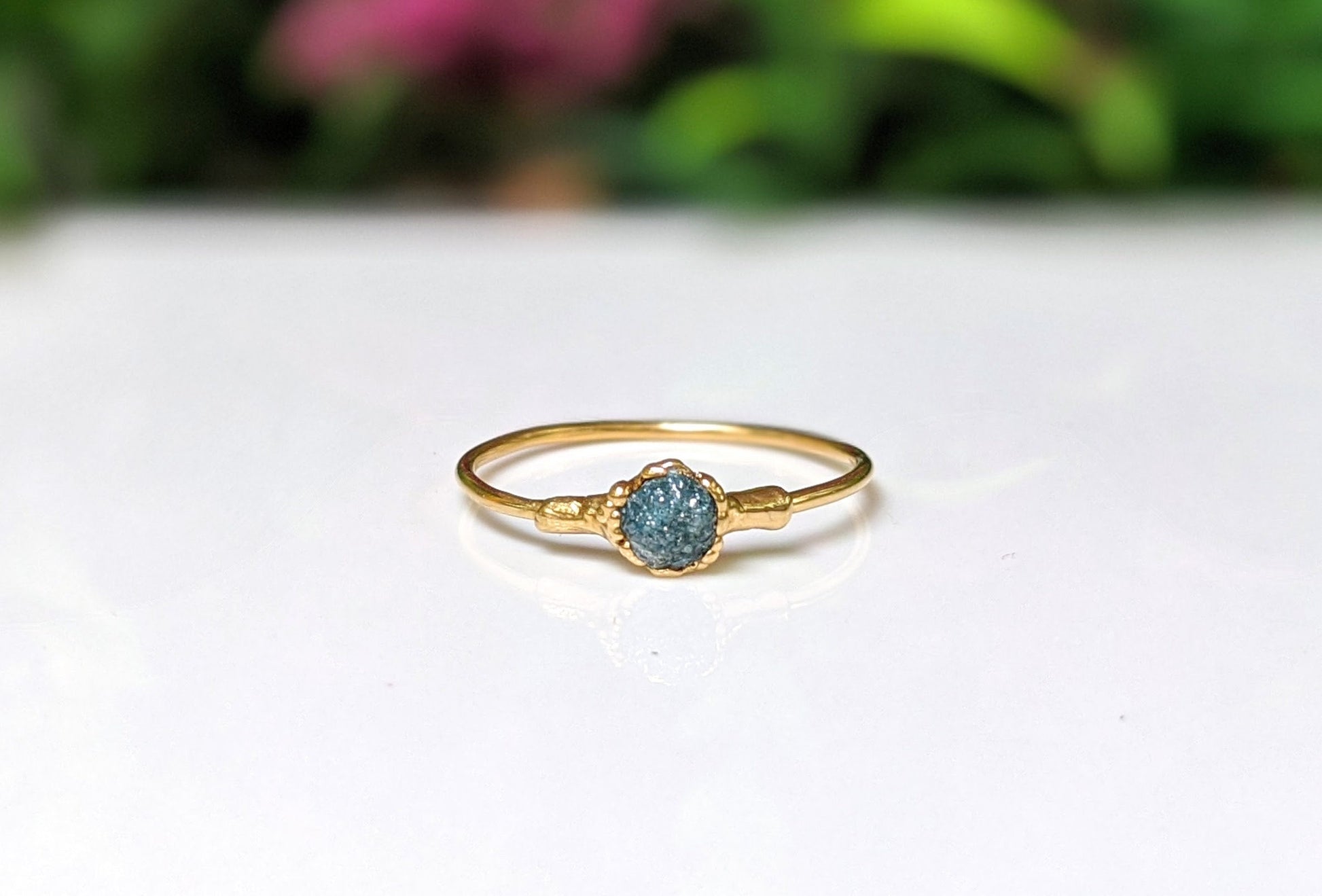 Raw Blue Diamond engagement ring