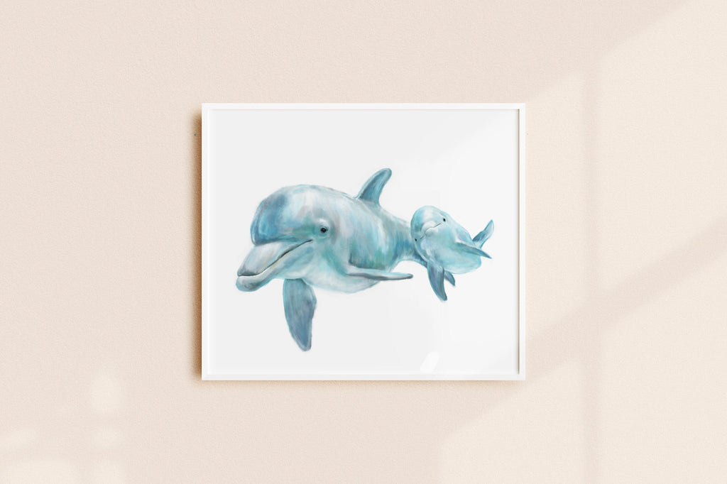 Bébé dauphin et sa maman, illustration sur l'océan