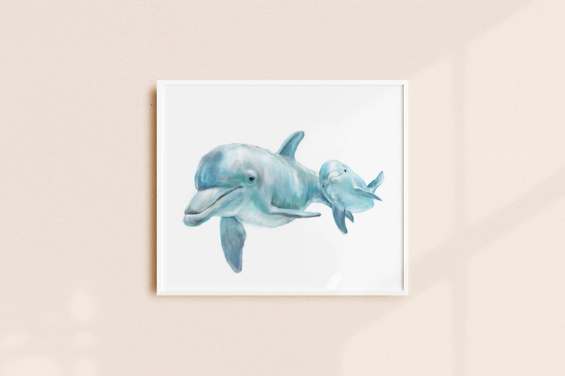 Bébé dauphin et sa maman, illustration sur l'océan