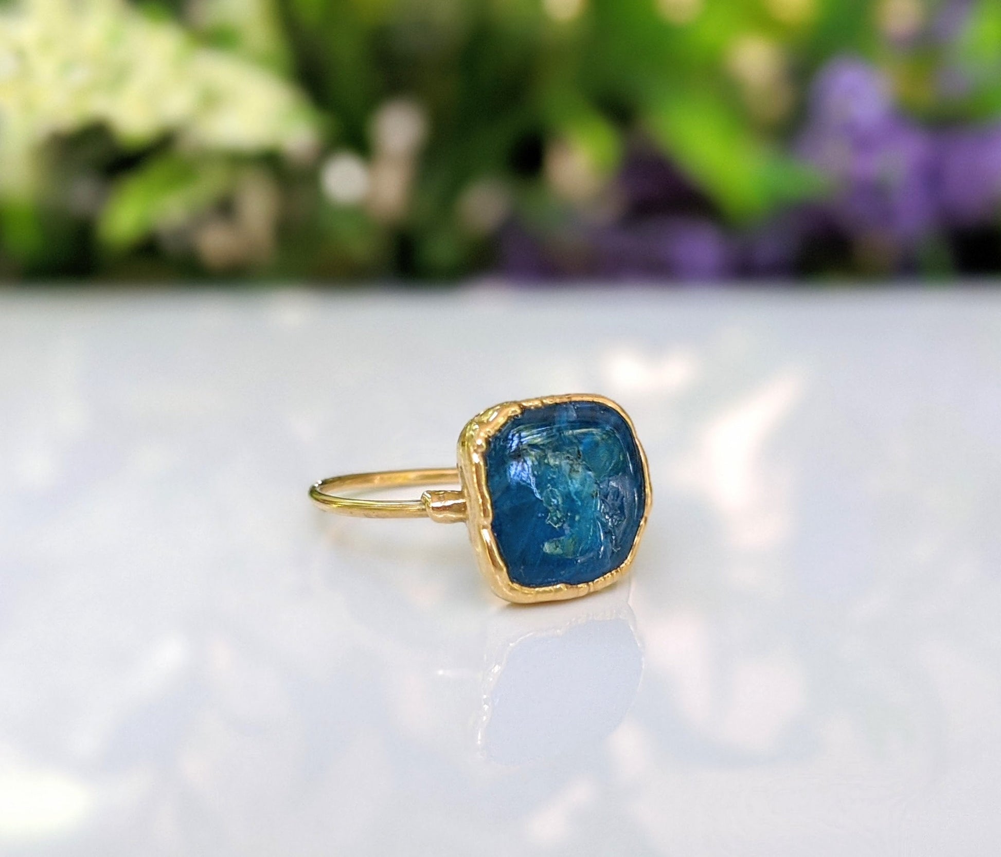 Natural blue Apatite ring