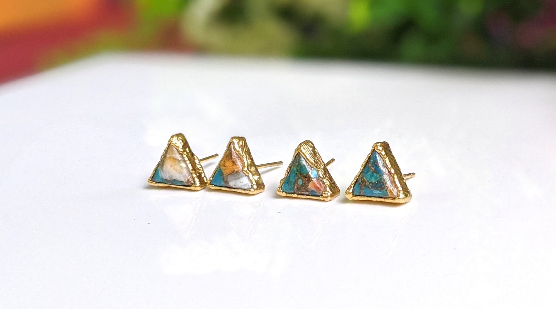 Spiny oyster copper Turquoise stud earrings