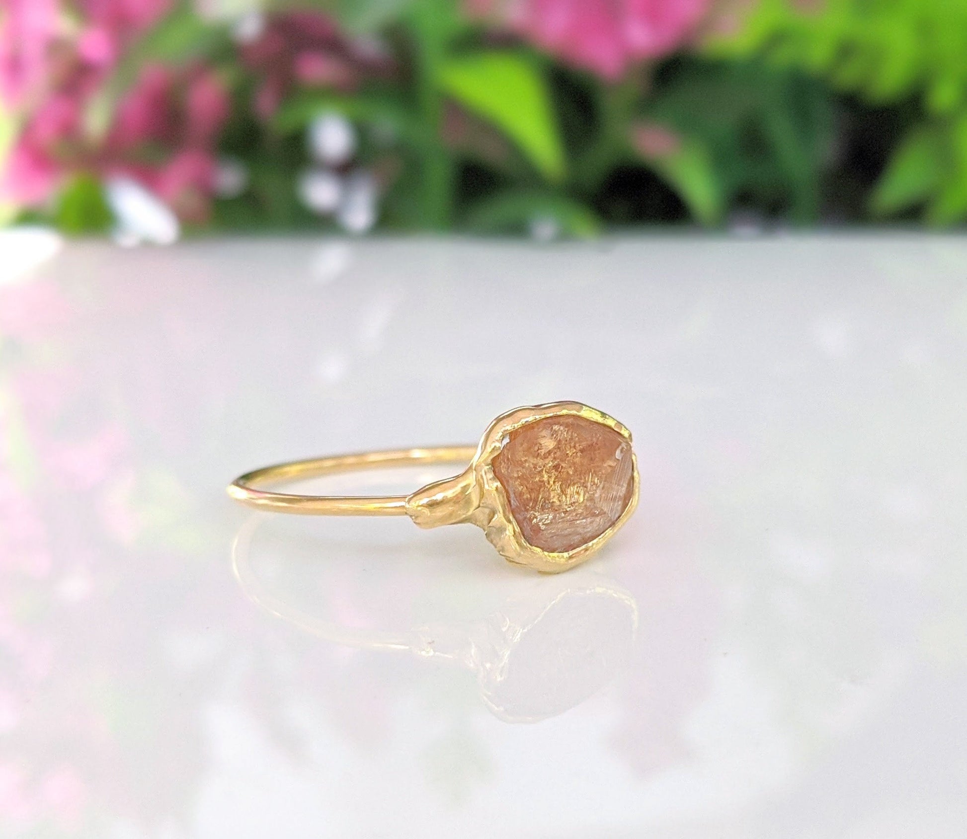 Raw Hessonite Garnet ring