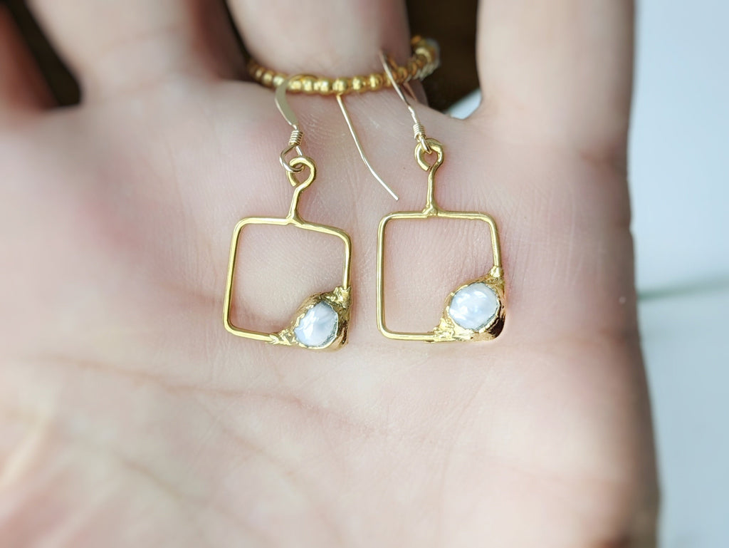 Keshi pearl square dangle earrings
