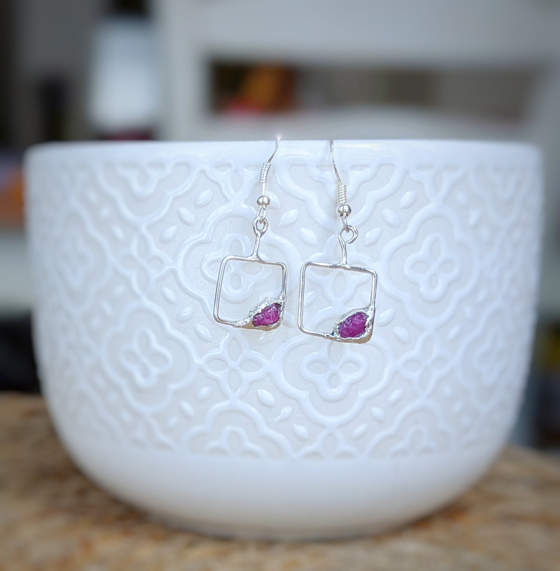 Keshi pearl square dangle earrings