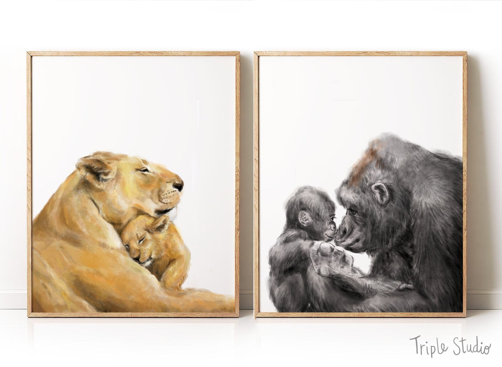 Illustration d'une maman lionne et son bébé