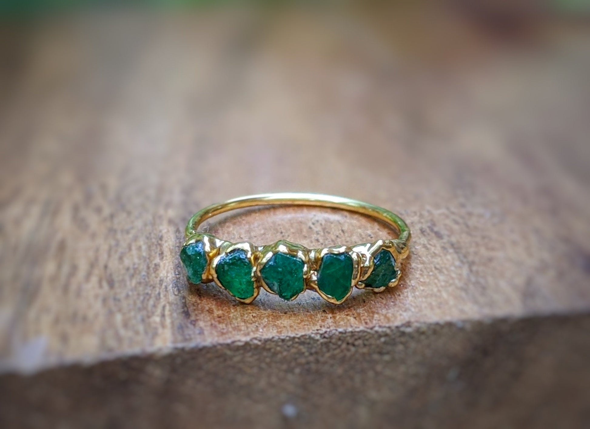 Raw Emerald Multi-stone Ring ~ May birthstone ring