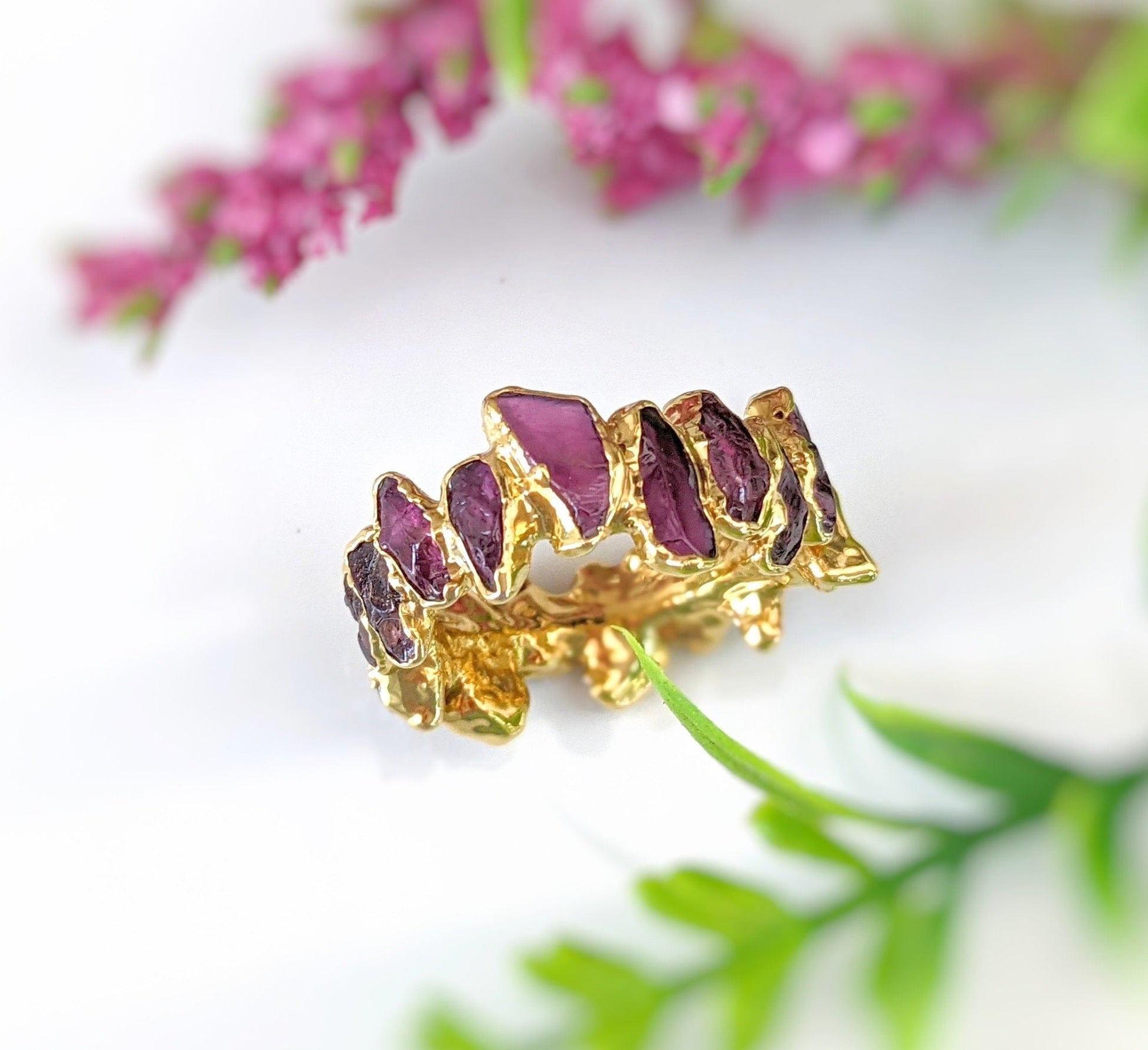 Raw Rhodolite Garnet Eternity Ring