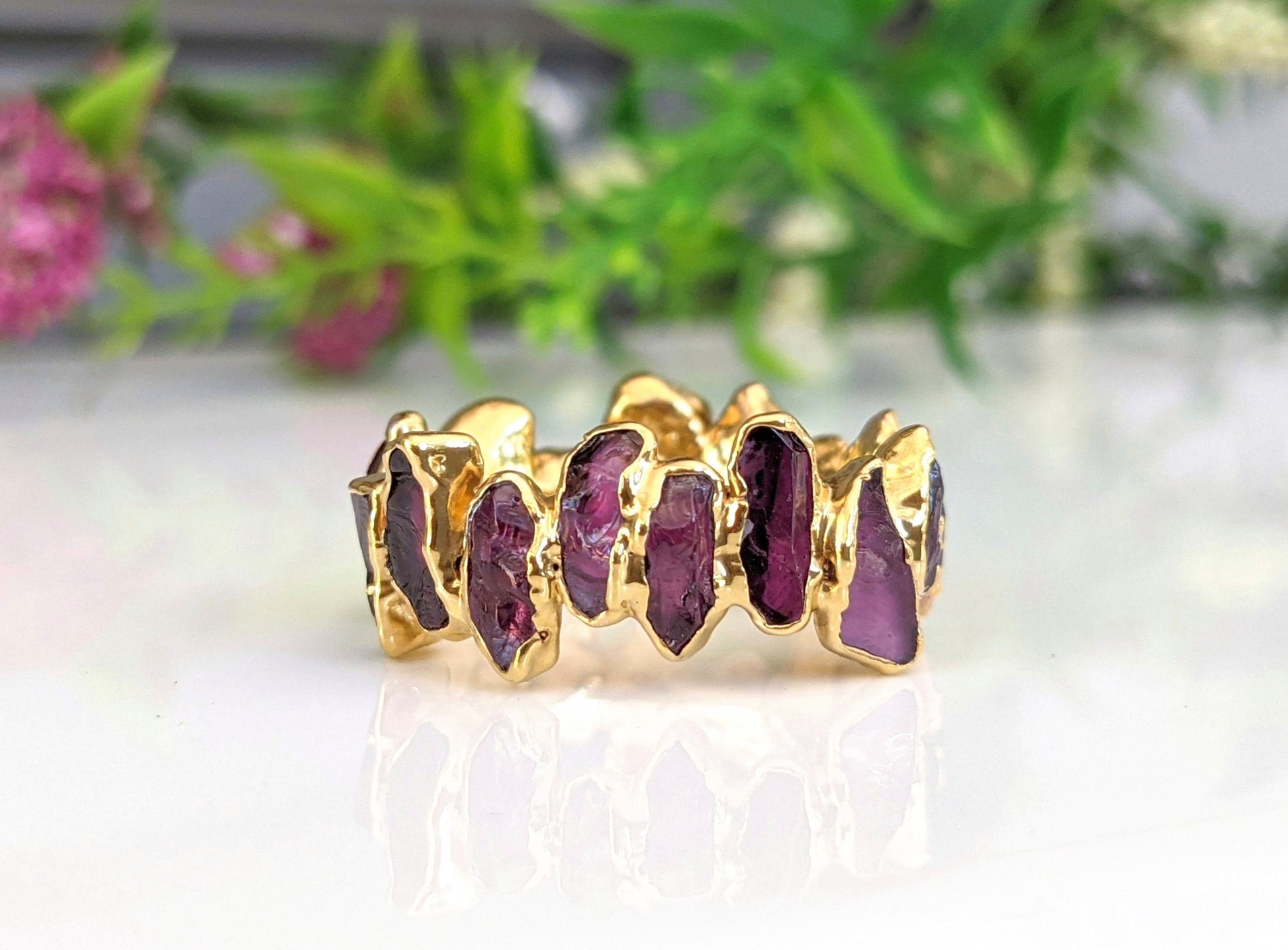Raw Rhodolite Garnet Eternity Ring