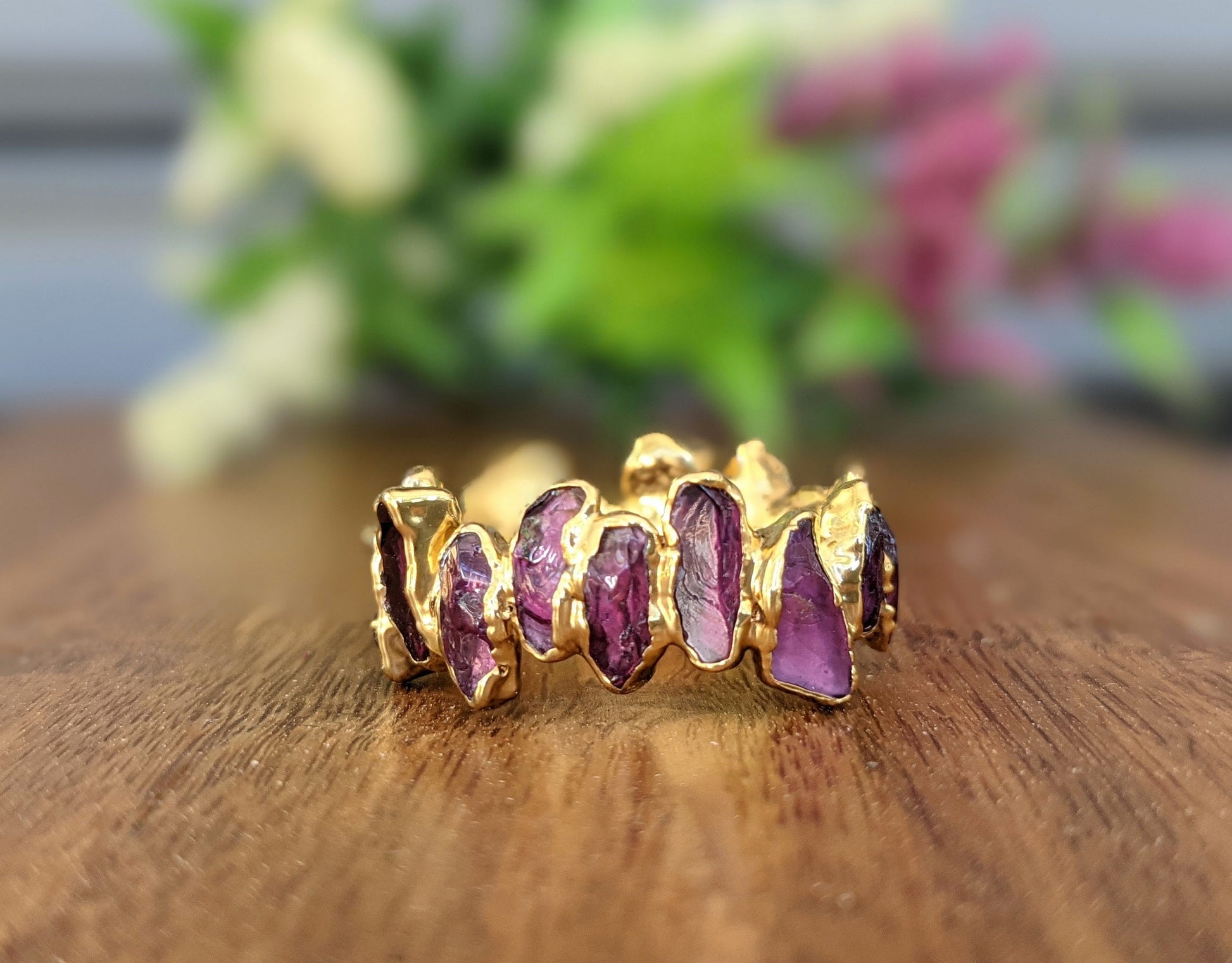 Raw Rhodolite Garnet Eternity Ring