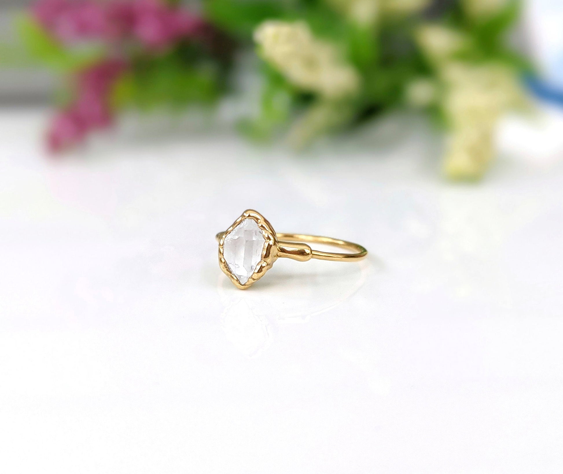 Gold Herkimer diamond engagement ring
