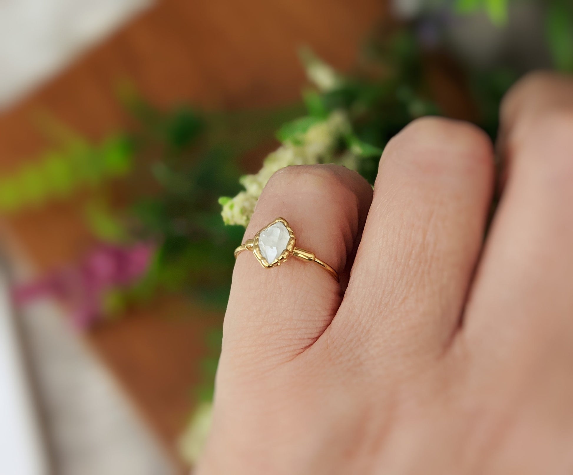 Gold Herkimer diamond engagement ring