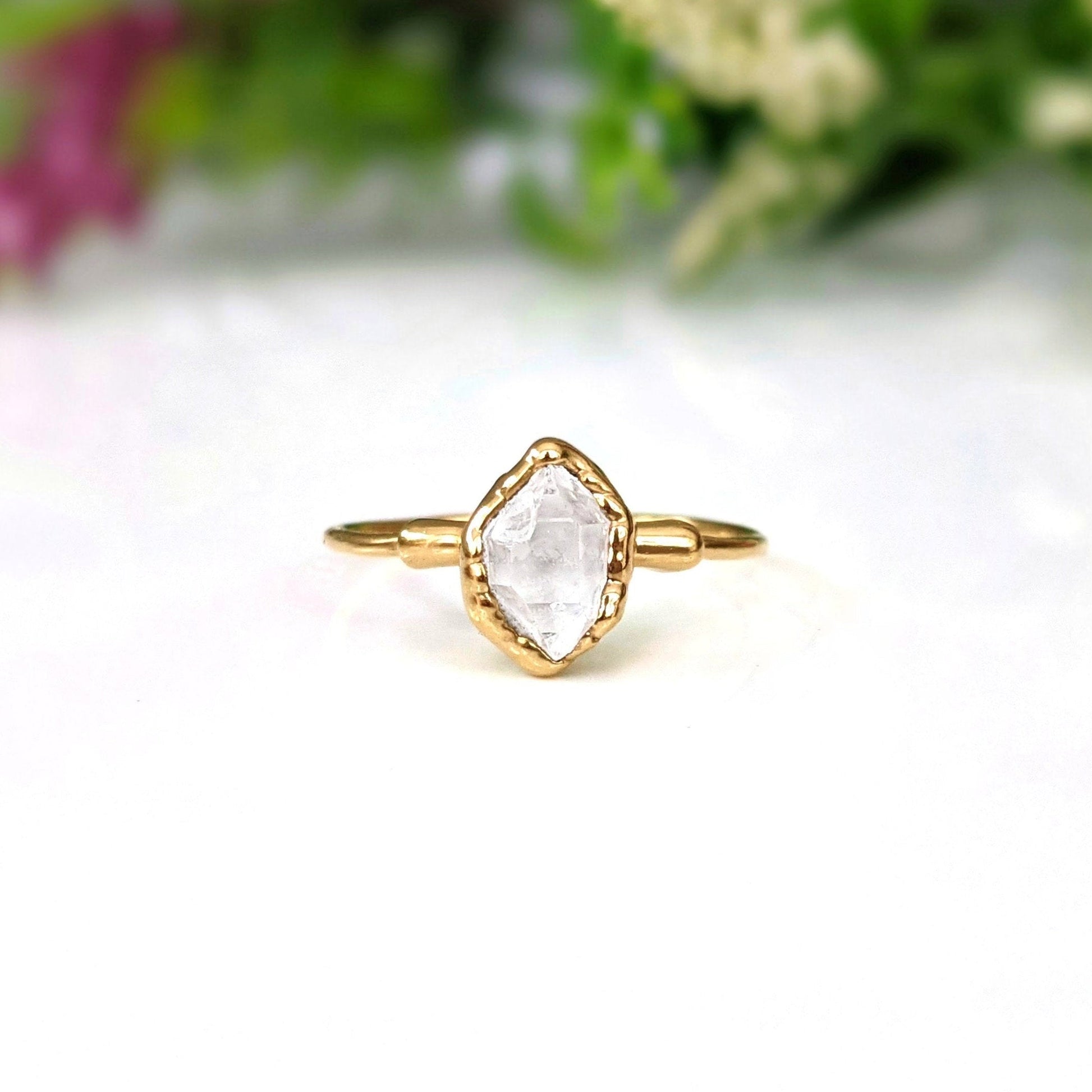 Gold Herkimer diamond engagement ring