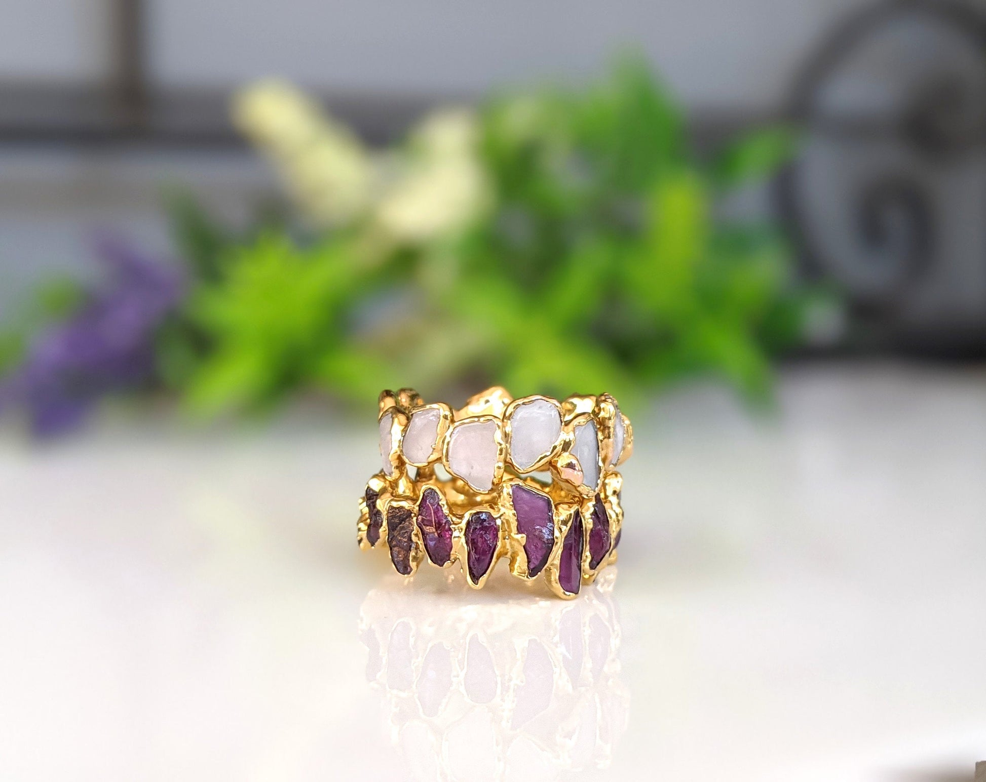 Raw Rhodolite Garnet Eternity Ring