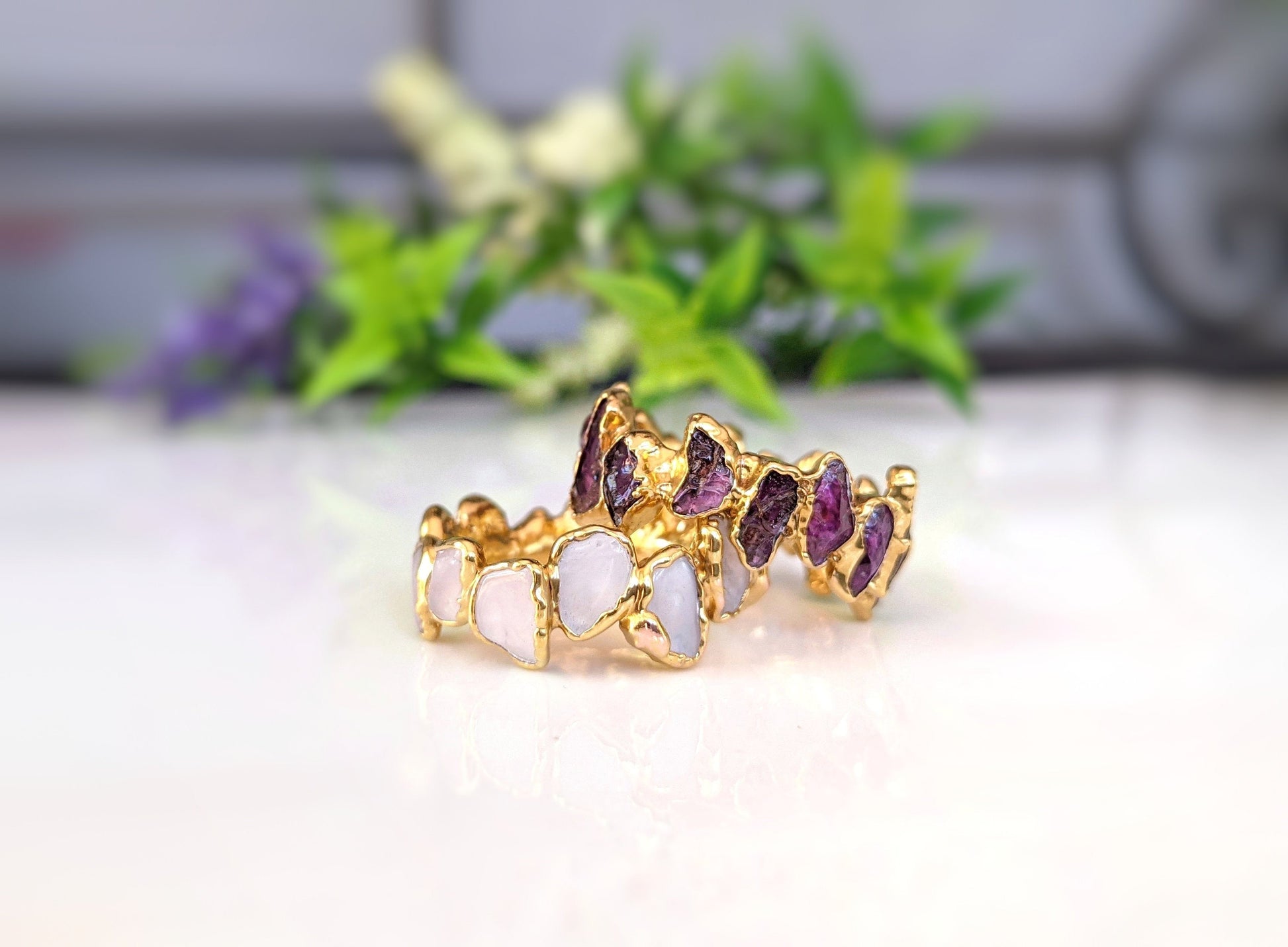 Raw Rhodolite Garnet Eternity Ring