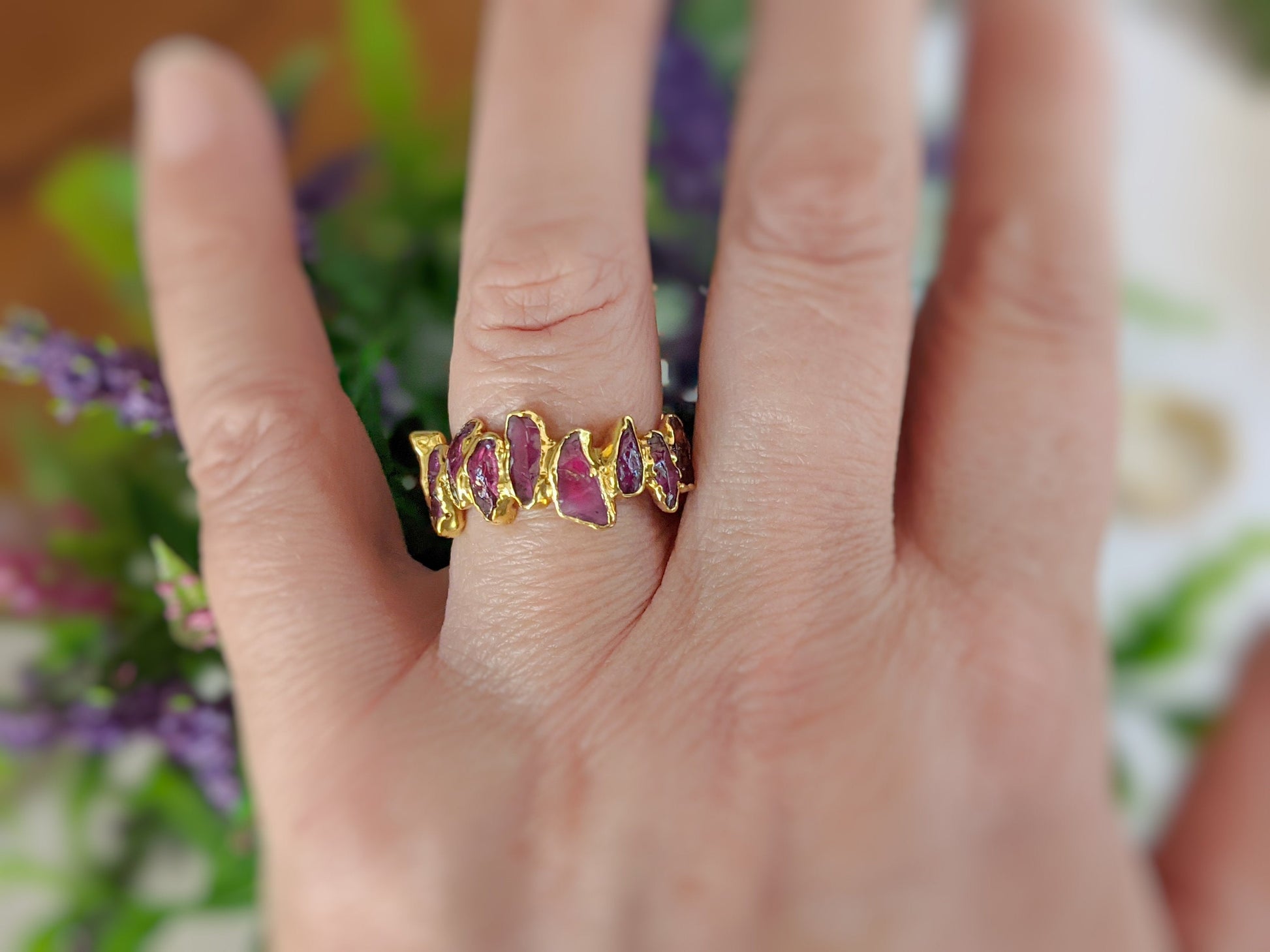 Raw Rhodolite Garnet Eternity Ring