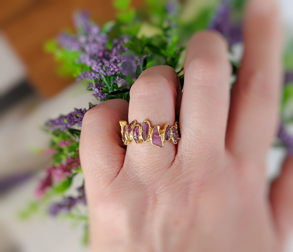 Raw Rhodolite Garnet Eternity Ring