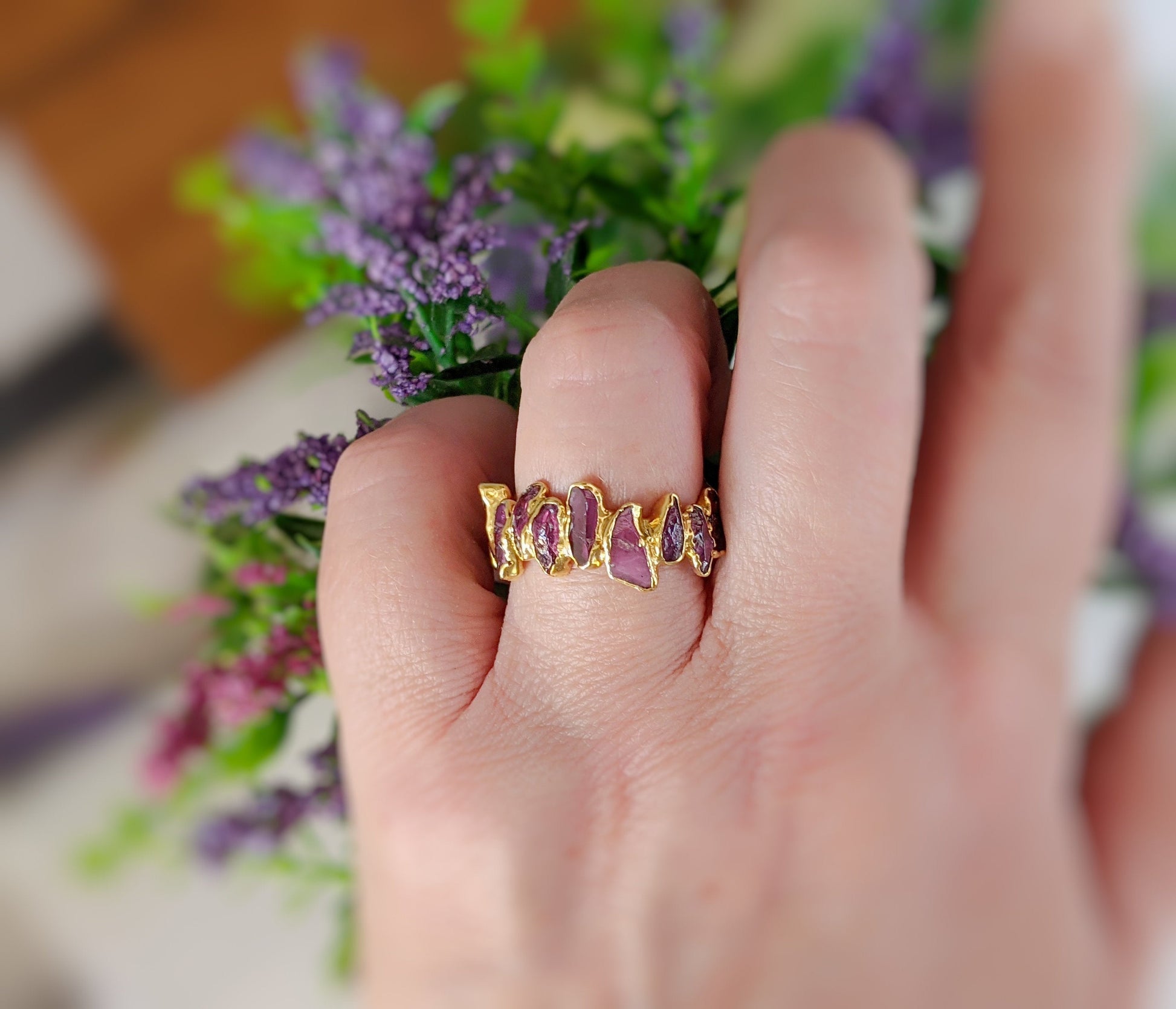 Raw Rhodolite Garnet Eternity Ring