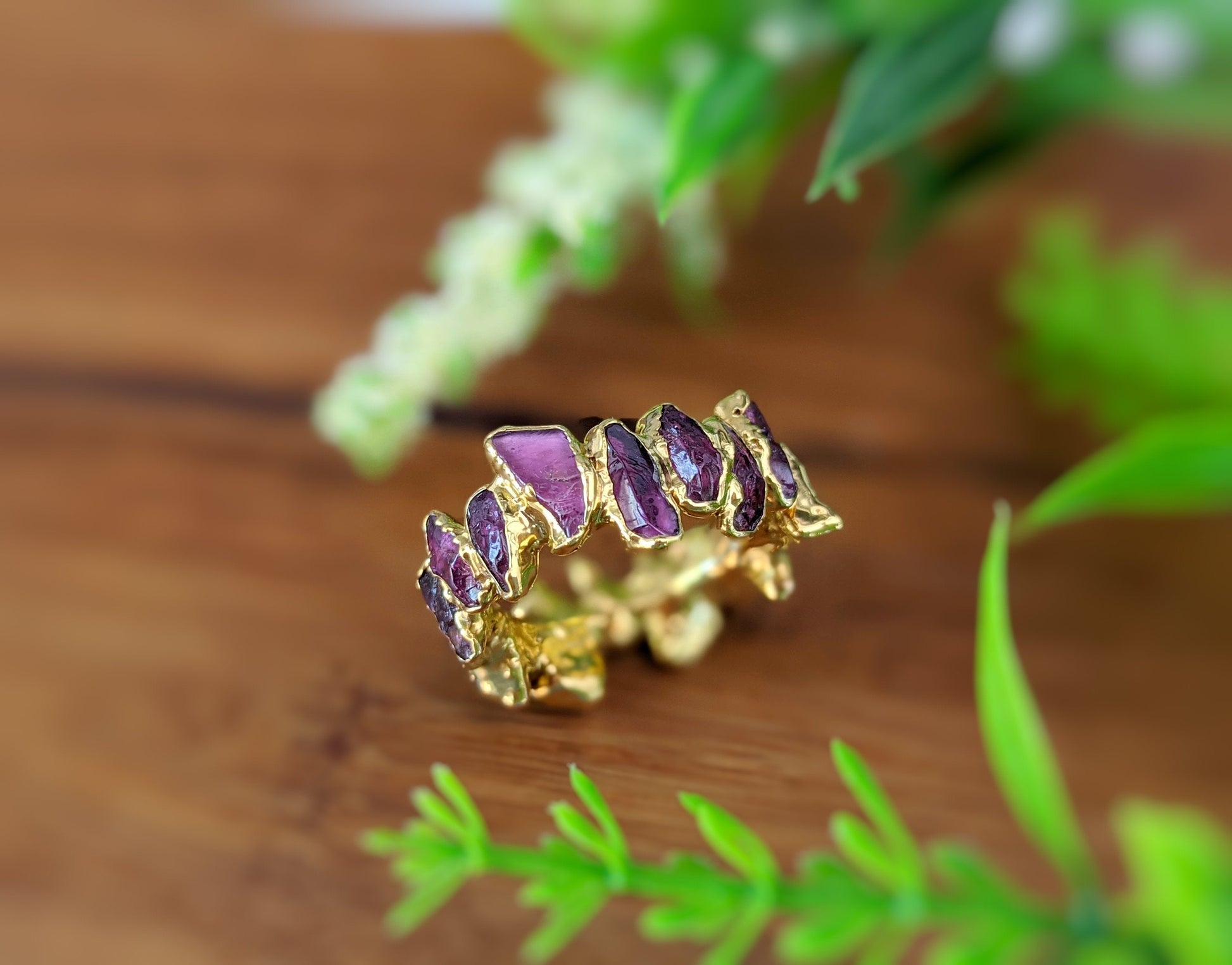 Raw Rhodolite Garnet Eternity Ring