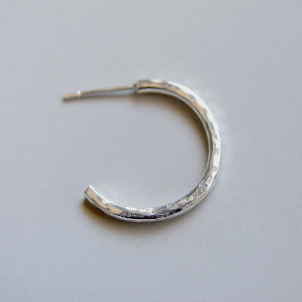 Sterling Silver Hoops 1 inch  25mm Stud Hoop Earrings Hammered Hoops Silver Studs