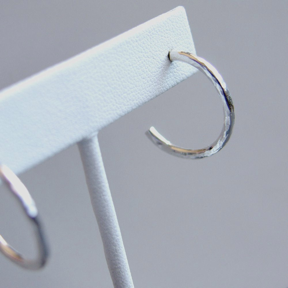 Sterling Silver Hoops 1 inch  25mm Stud Hoop Earrings Hammered Hoops Silver Studs