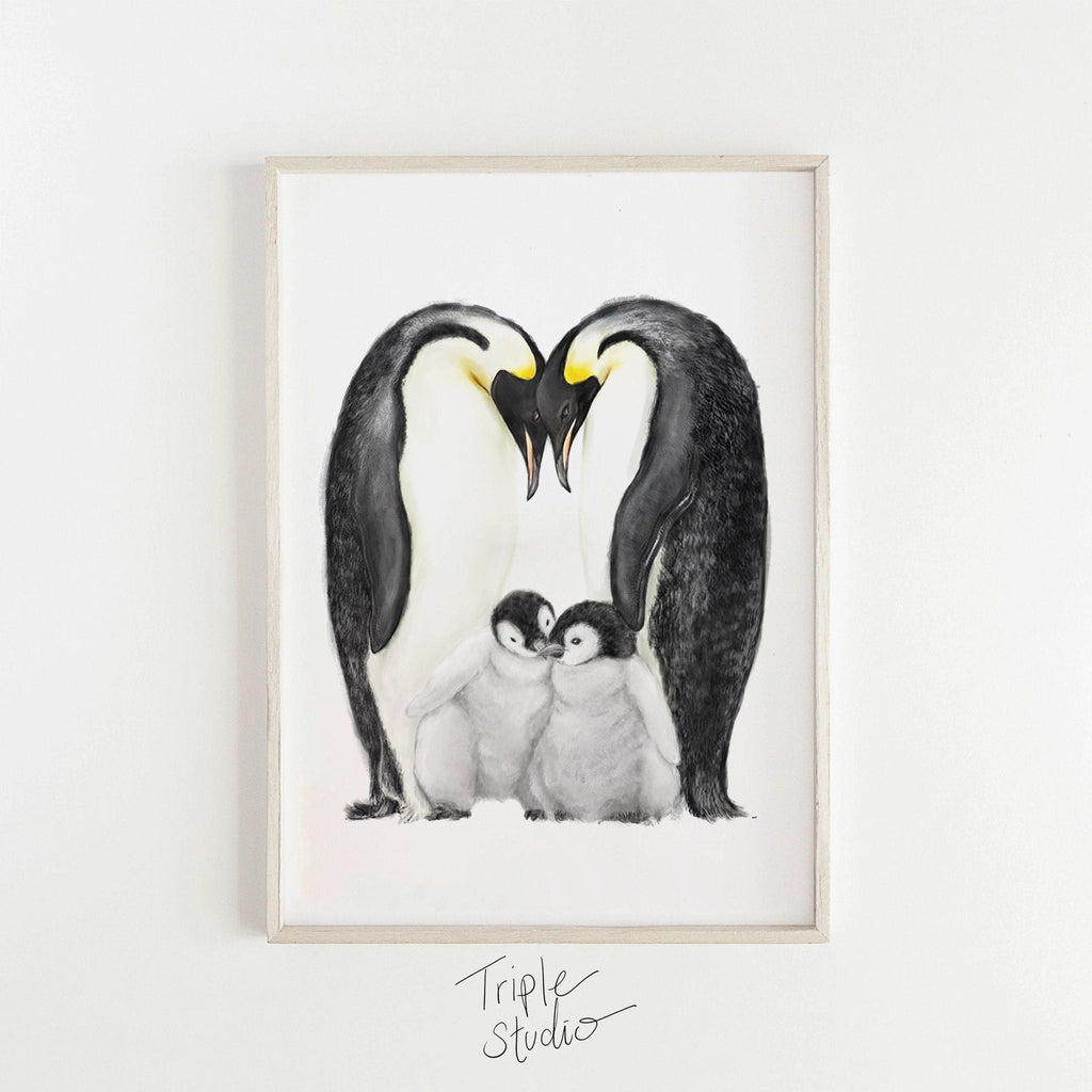 Décoration murale familiale personnalisée | Tableau de famille pingouins