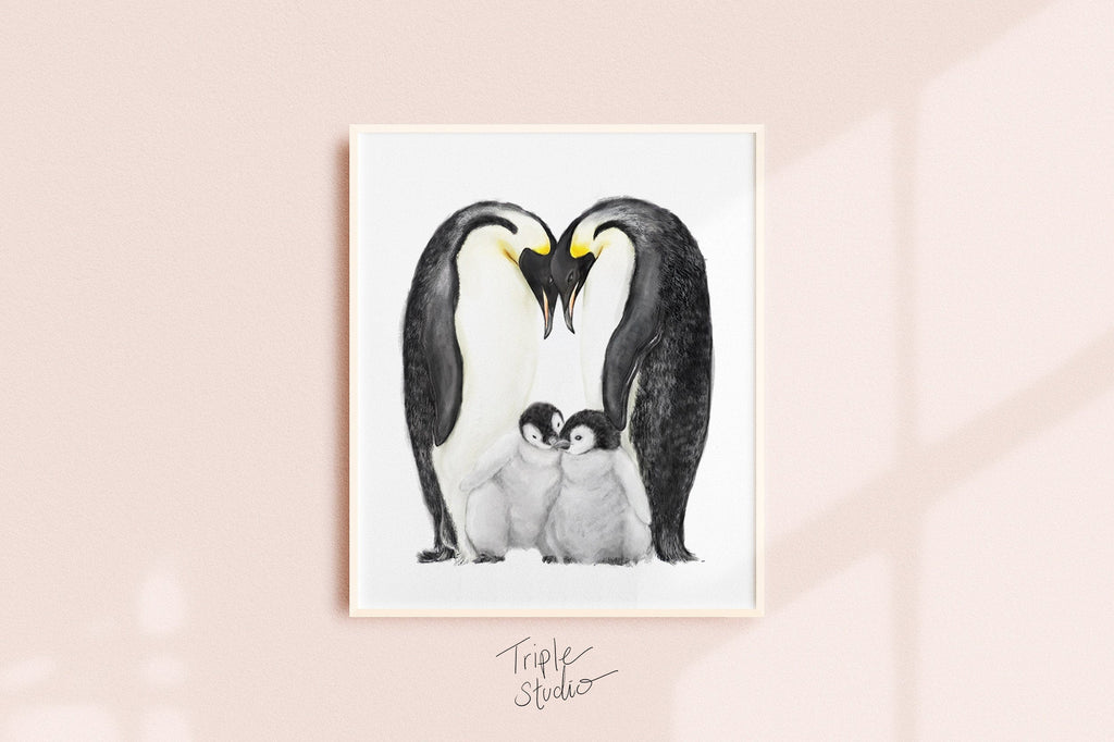 Décoration murale familiale personnalisée | Tableau de famille pingouins