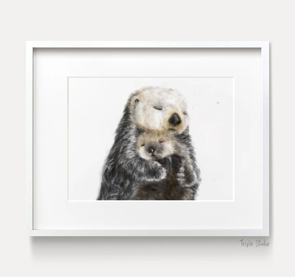 Affiche murale Bébé loutre de mer et sa maman