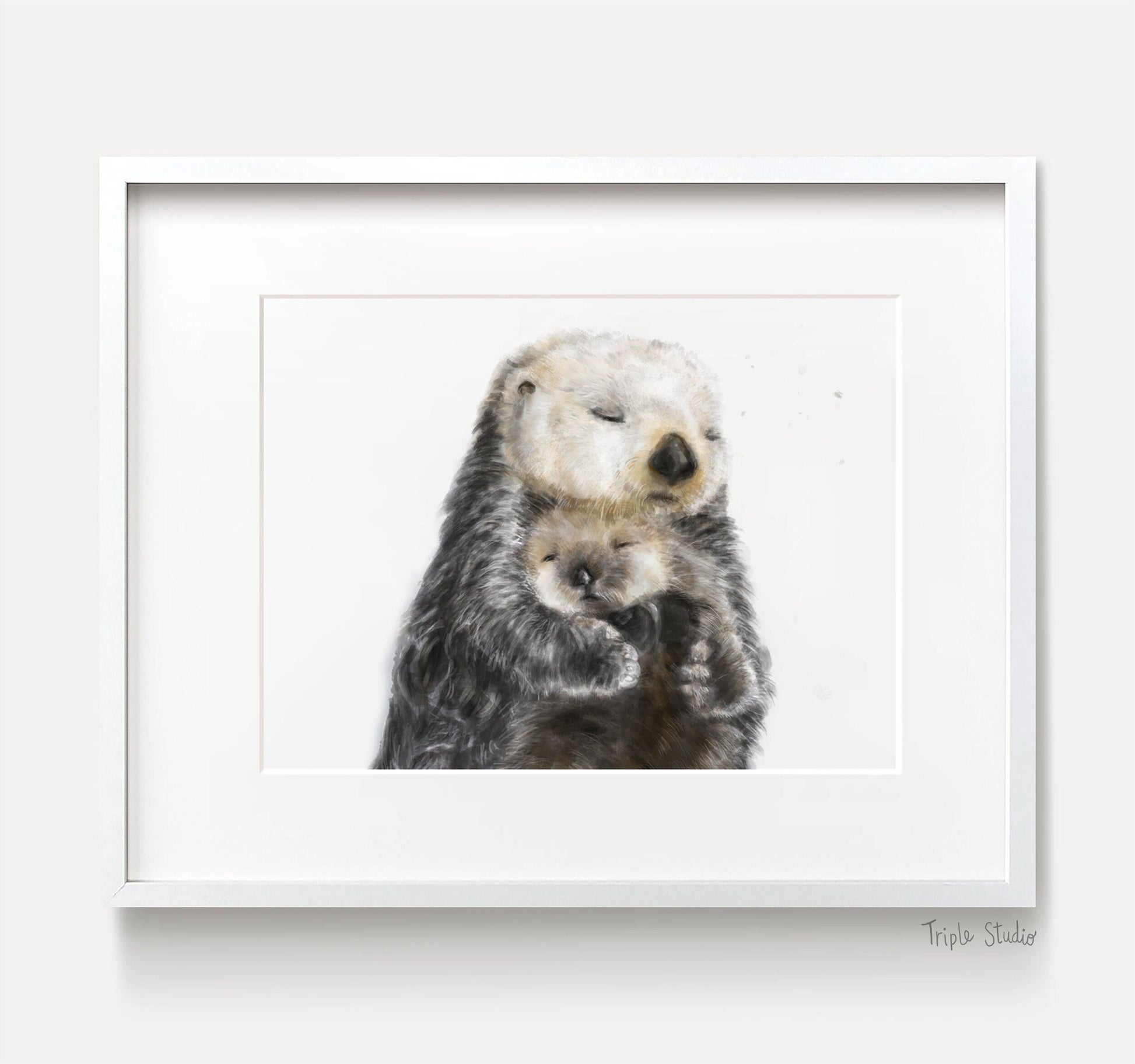 Affiche murale Bébé loutre de mer et sa maman
