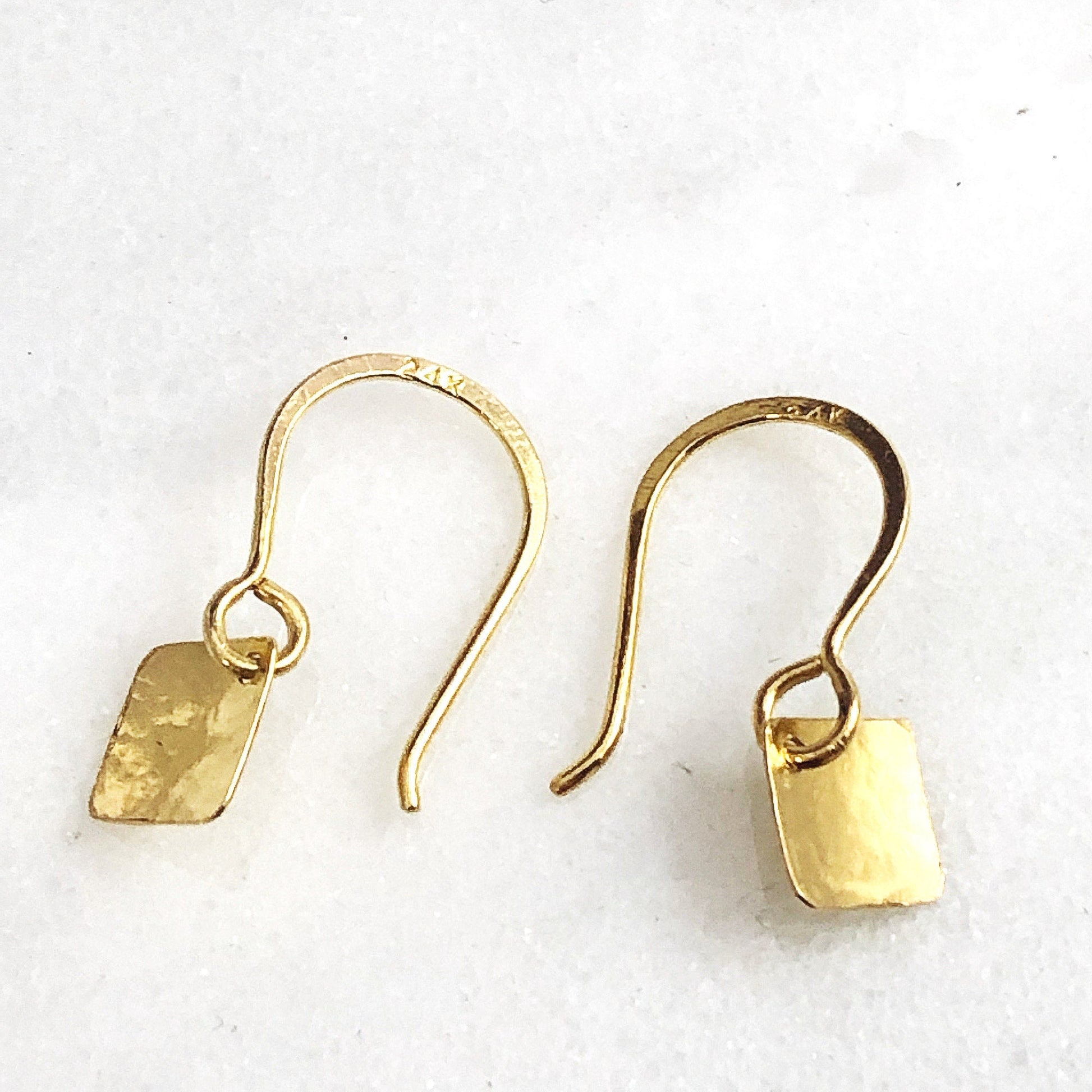 24K Gold Hammered Square Earrings: Minimalist Geometric Artisan Jewelry