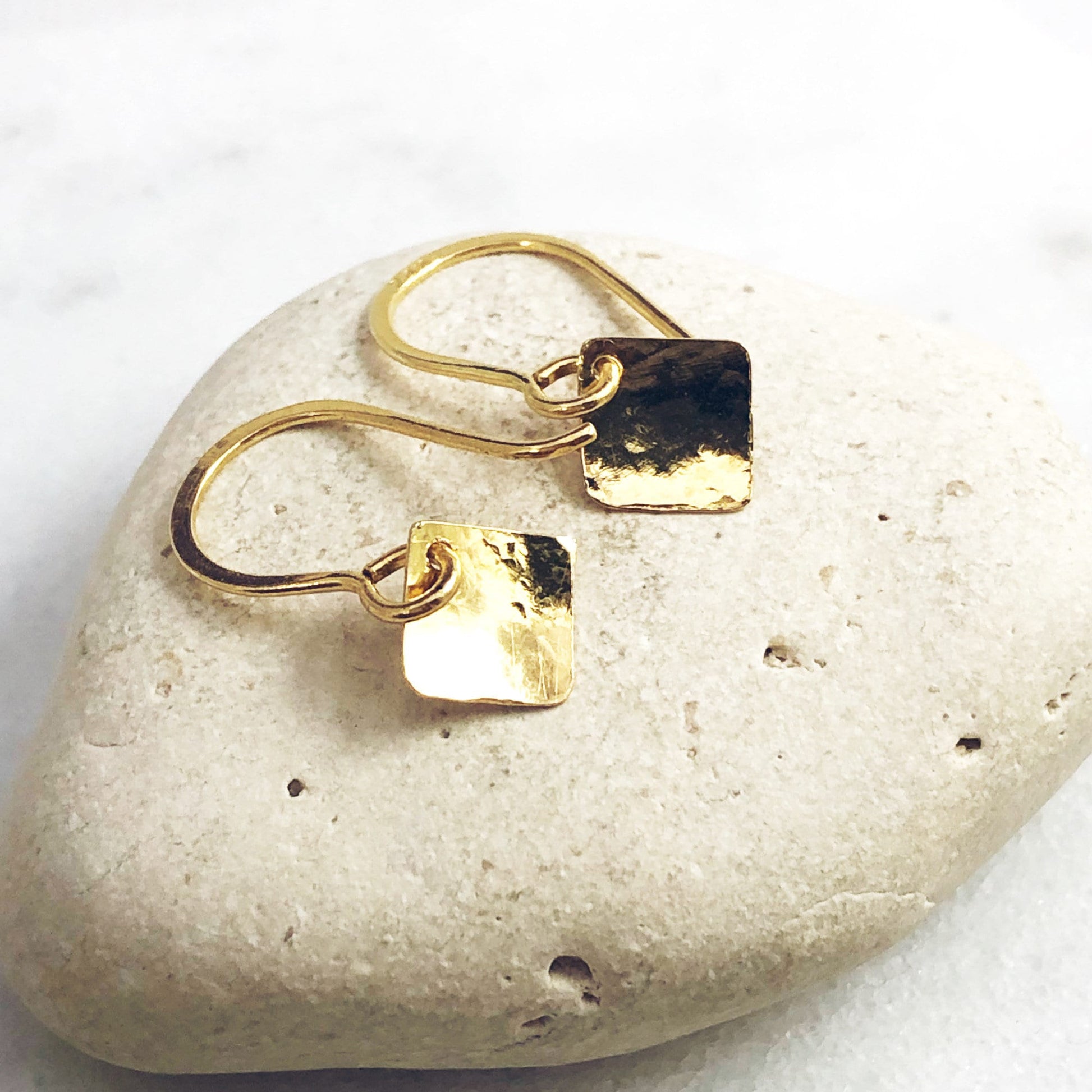 24K Gold Hammered Square Earrings: Minimalist Geometric Artisan Jewelry