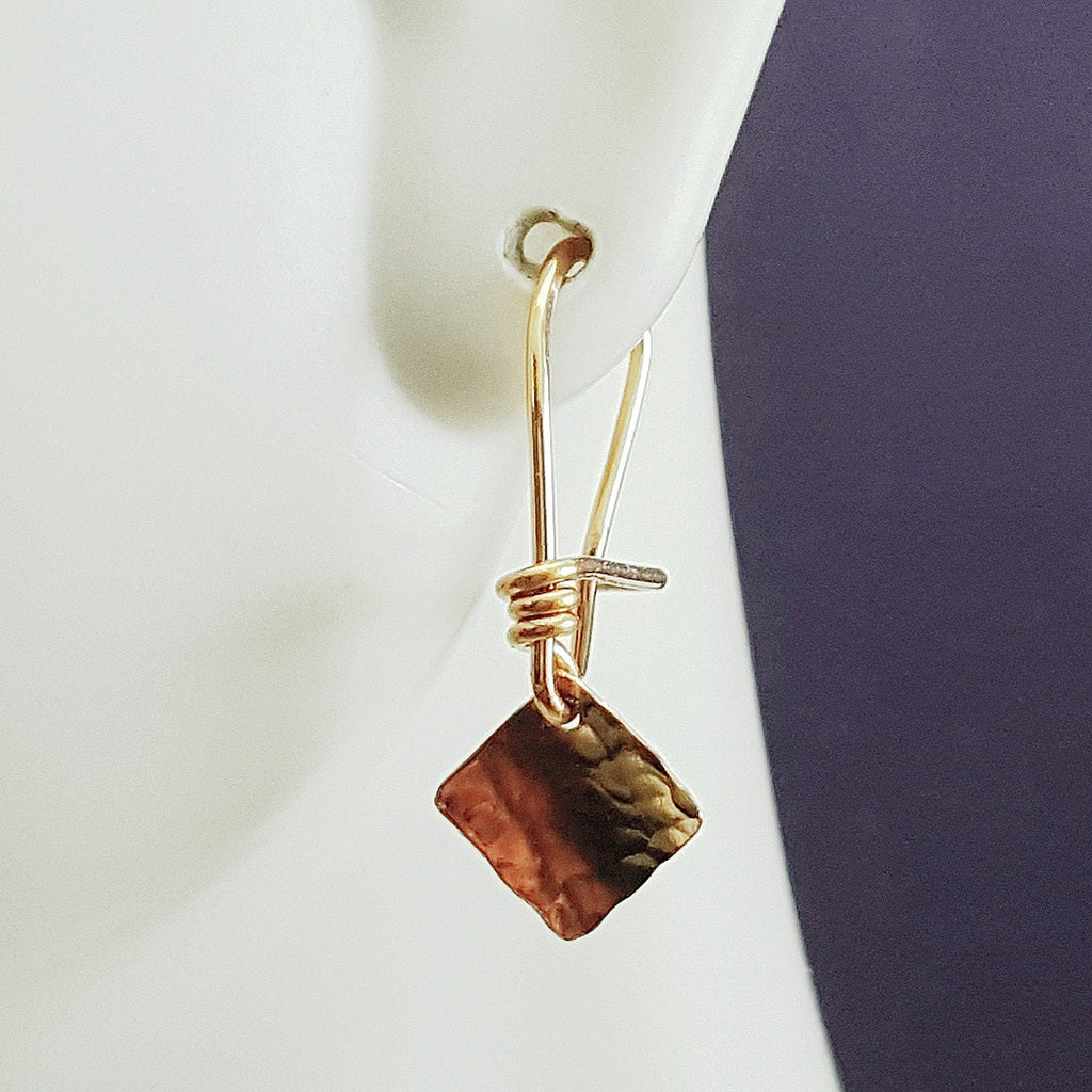 24K Gold Hammered Square Earrings: Minimalist Geometric Artisan Jewelry