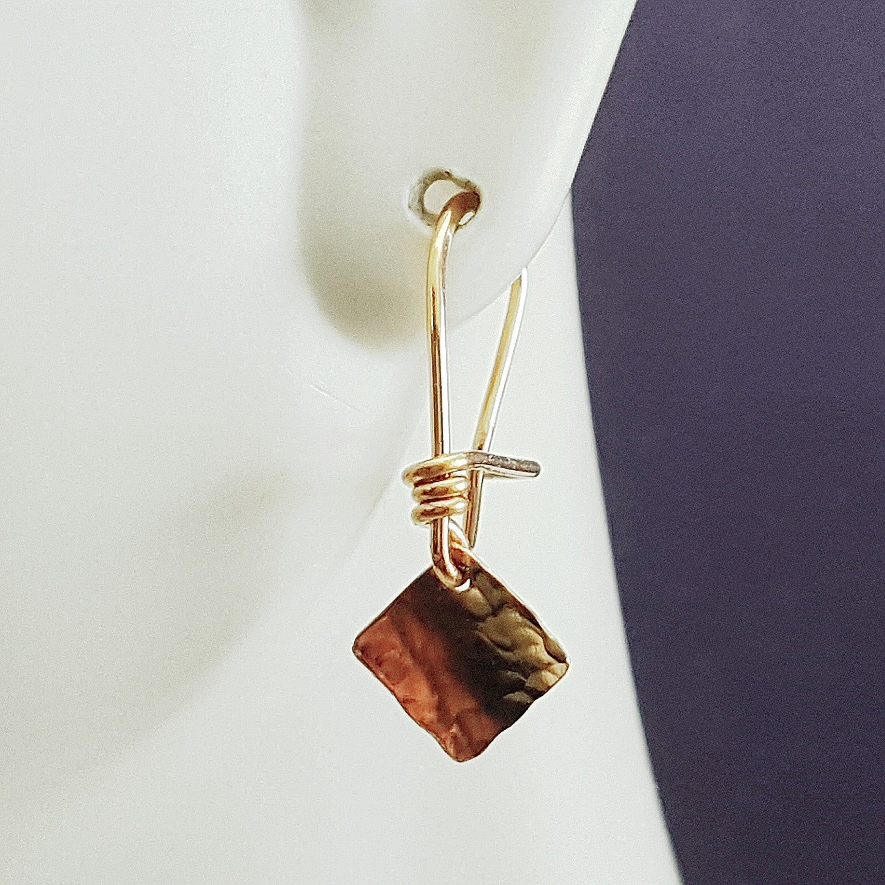 24K Gold Hammered Square Earrings: Minimalist Geometric Artisan Jewelry