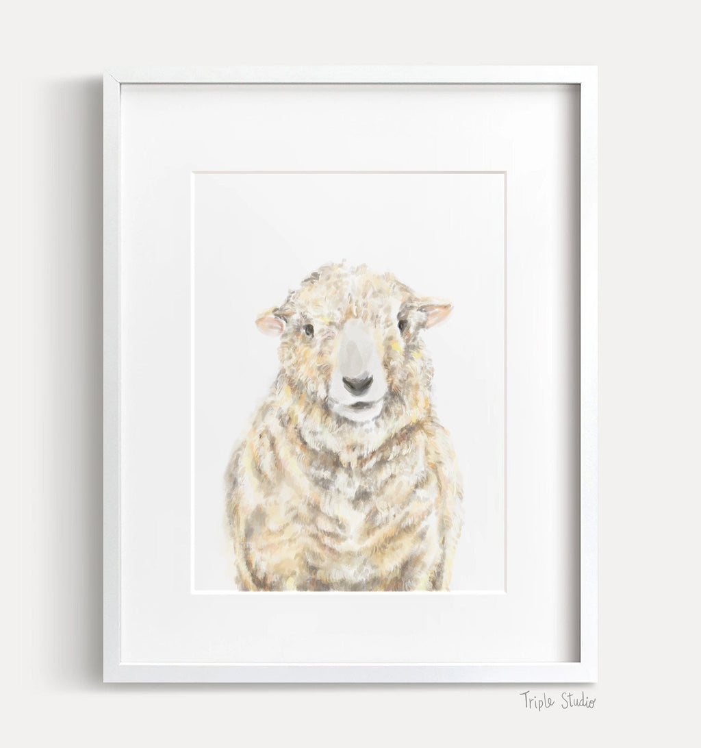 Estampe artistique représentant des moutons de ferme -