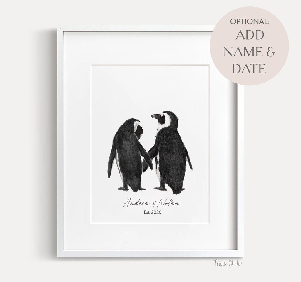 Cadeau de mariage personnalisé - Décoration murale Pingouin amoureux pour jeunes mariés