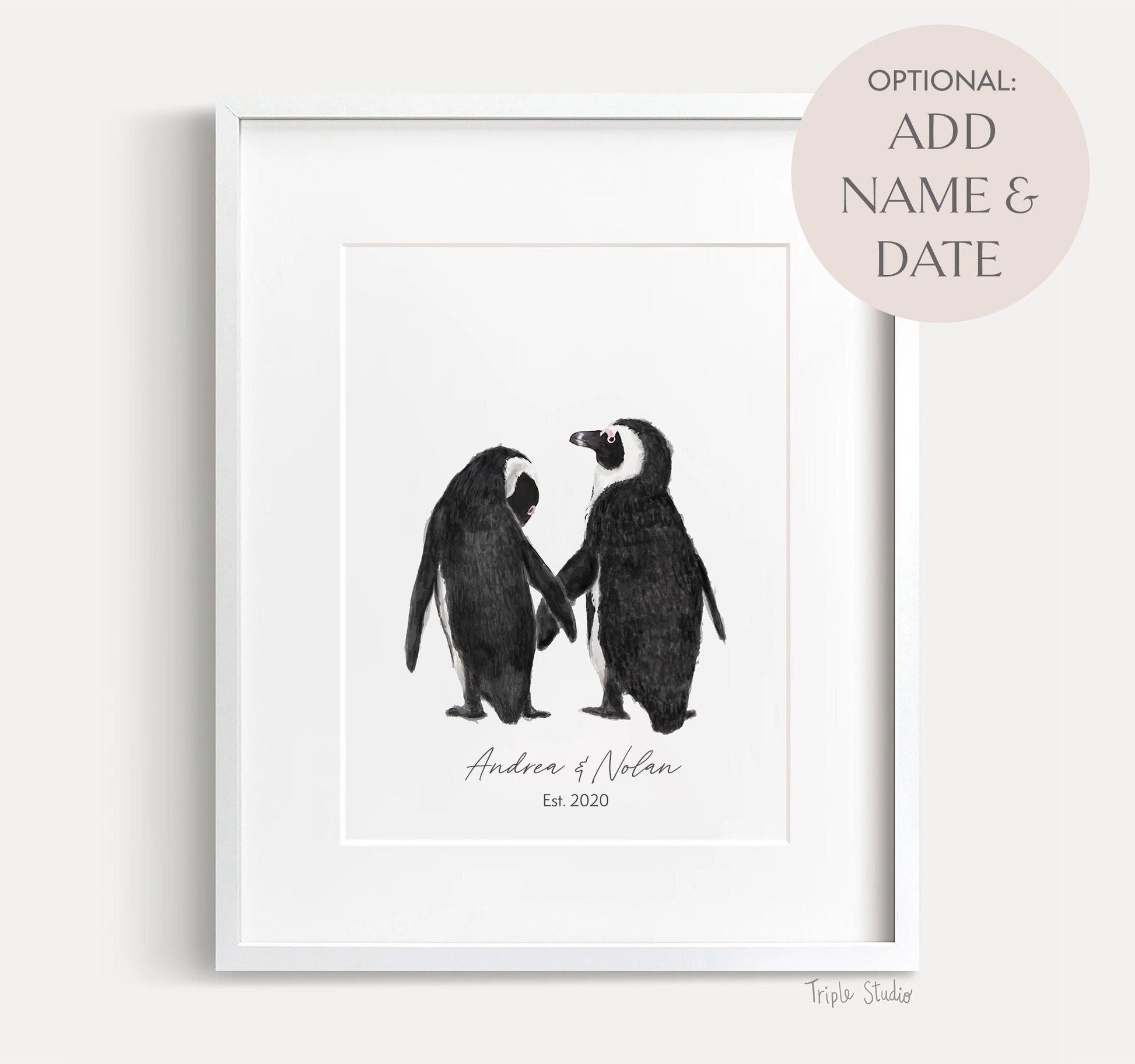 Cadeau de mariage personnalisé - Décoration murale Pingouin amoureux pour jeunes mariés