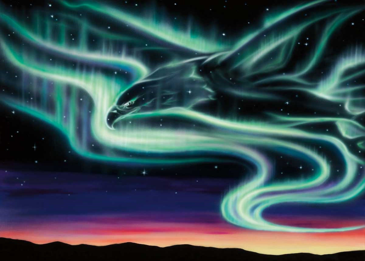 Fraie par Amy Keller-Rempp, impression d'art autochtone, aigle, Premières Nations, Métis, décor autochtone, aurores boréales