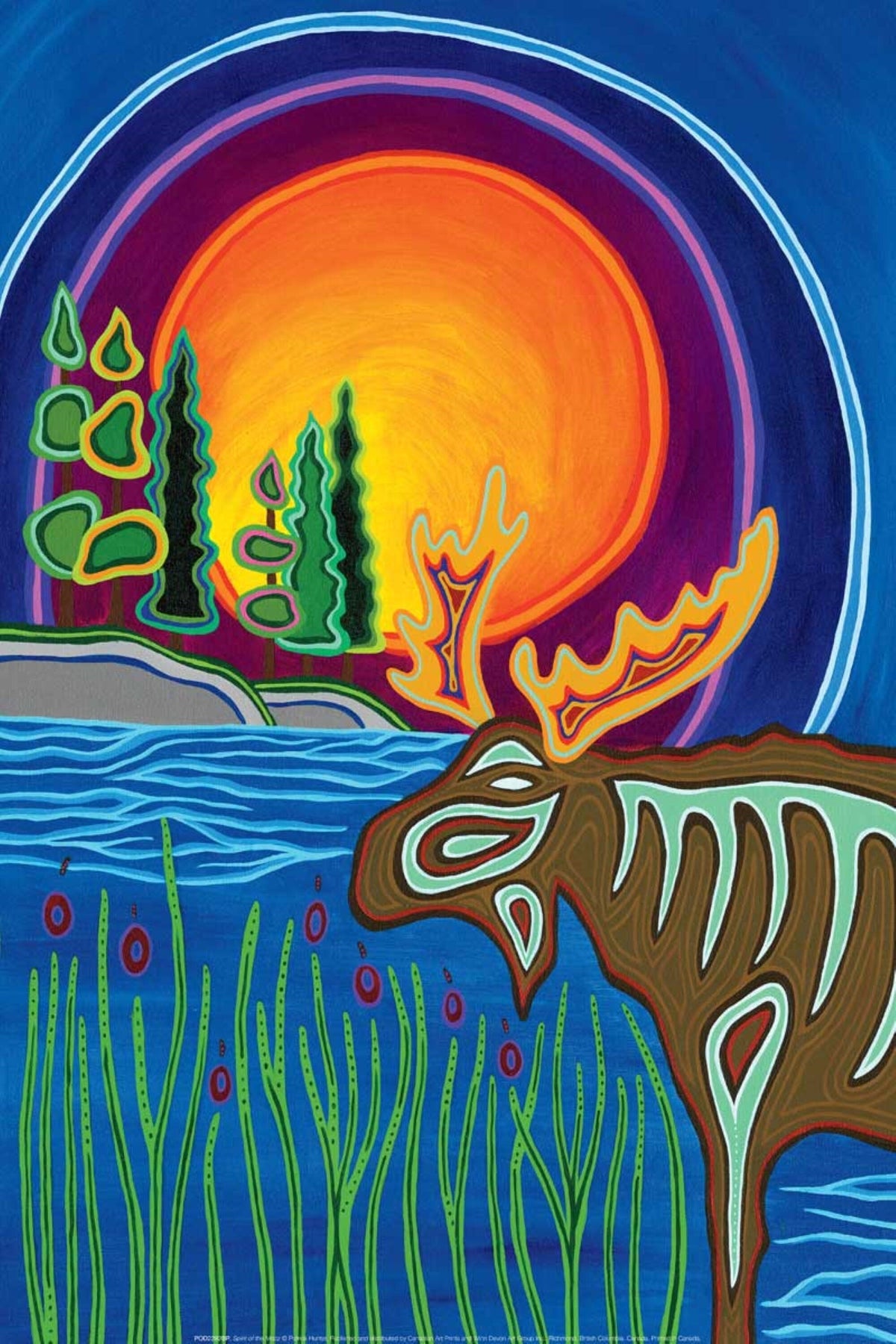Esprit de l'orignal par Patrick Hunter, estampe d'art autochtone, Premières Nations, Ojibwé, décor amérindien, art encadré