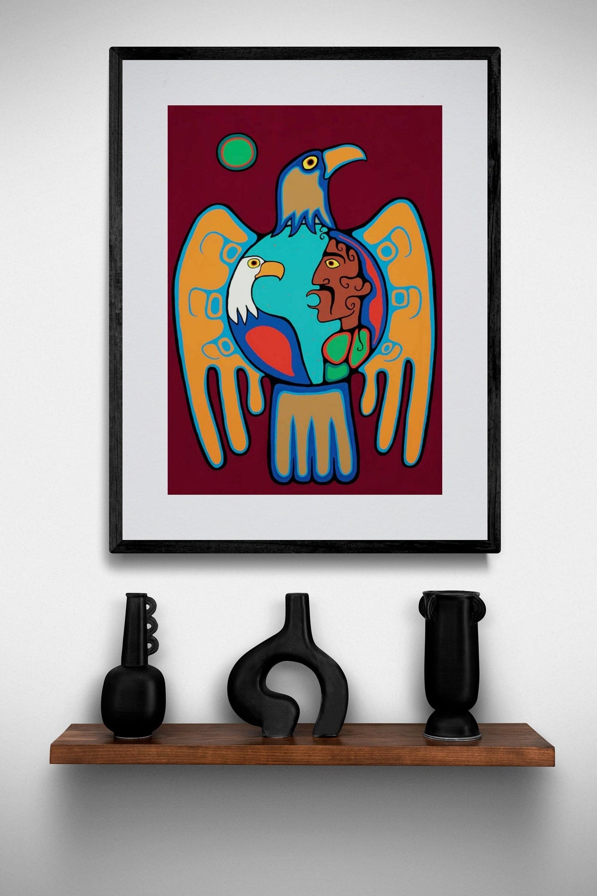 Shaman Talking to Eagle Spirit par Jim Oskineegish, gravure d'art autochtone, Premières Nations, culture Ahnisnabae, décor autochtone amérindien