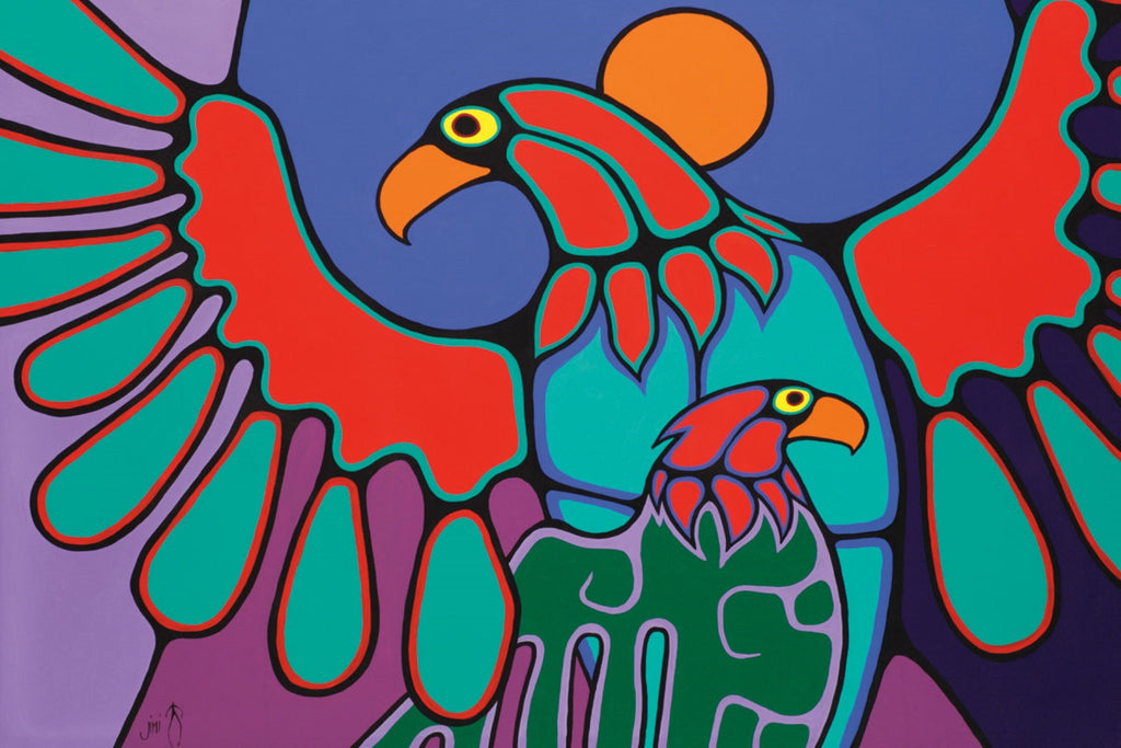 Protéger les petits par Jim Oskineegish, estampe d'art autochtone, Premières Nations, culture ahnisnabée, décor amérindien