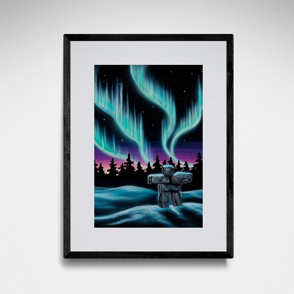 Sky Dance Inukshuk par Amy Keller-Rempp, impression d'art autochtone, Premières Nations, Métis, décor amérindien, aurores boréales