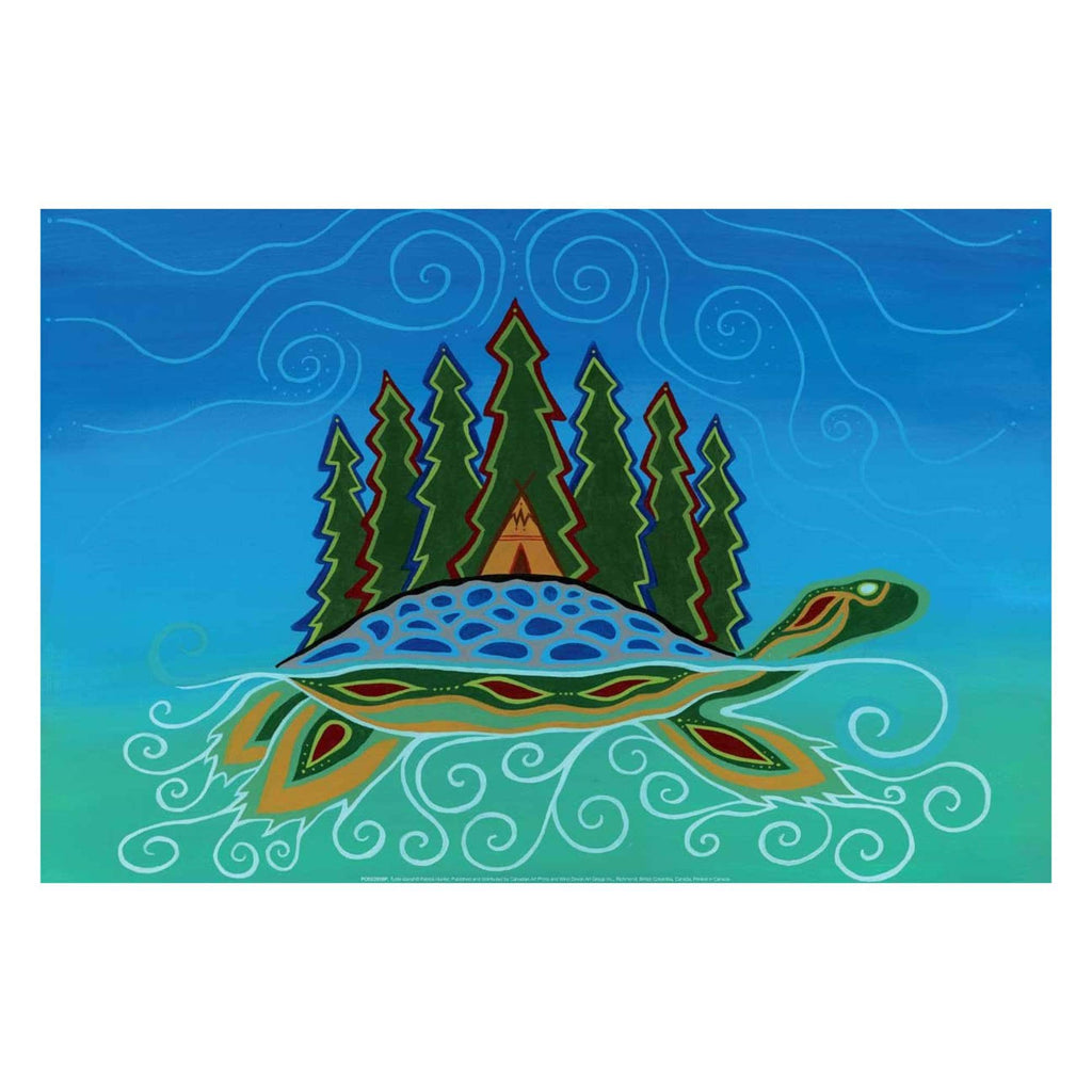 L'Île de la Tortue par Patrick Hunter, estampe d'art autochtone, Premières Nations, Ojibwé, décor amérindien, art encadré